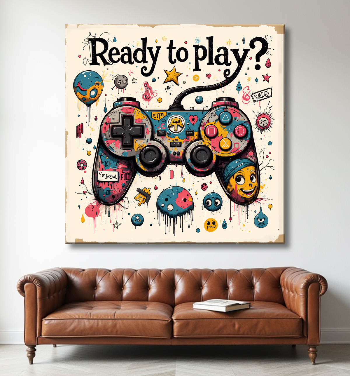 Tableau gaming manette street art avec decor