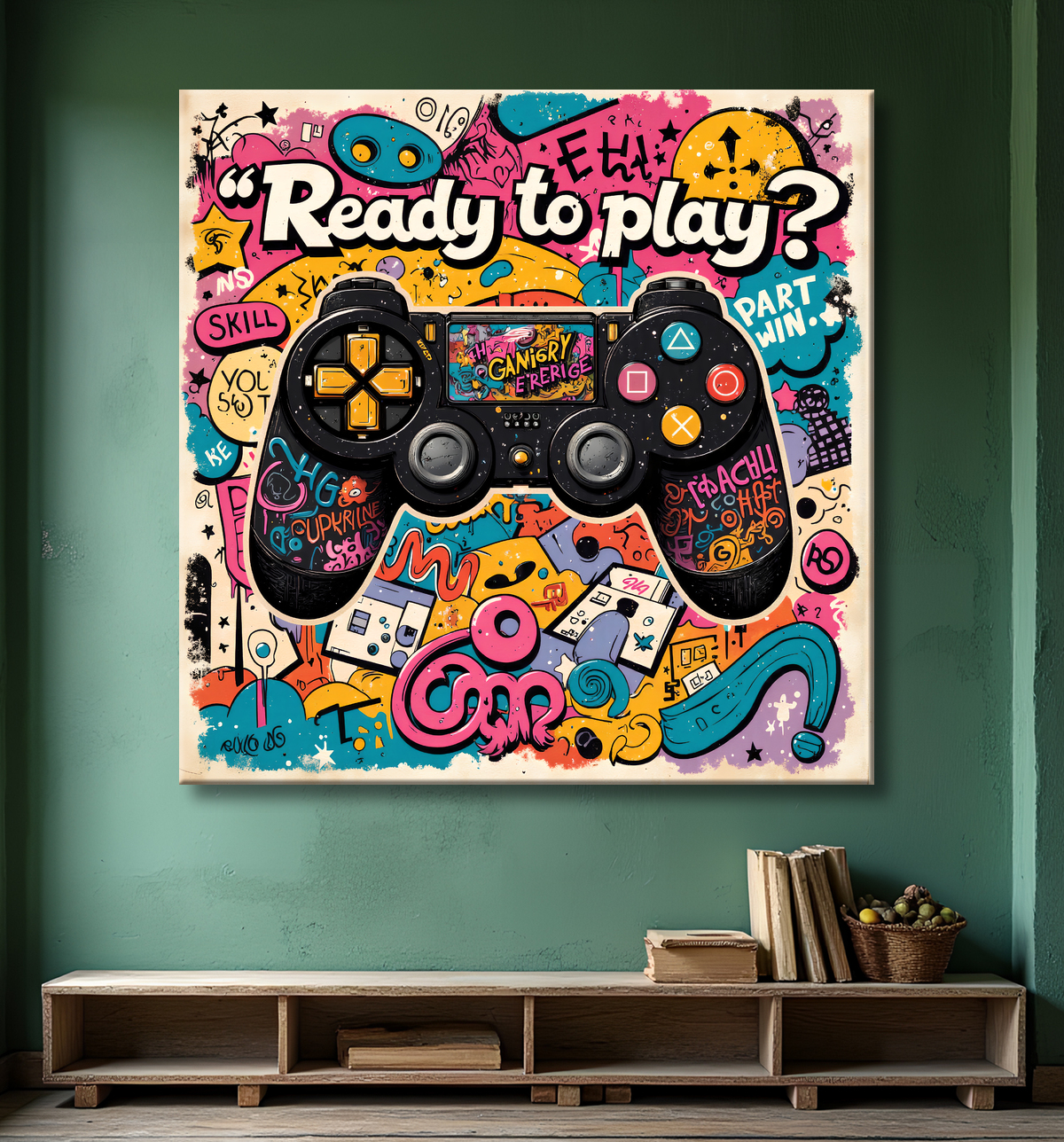 Tableau gaming manette street art avec decor