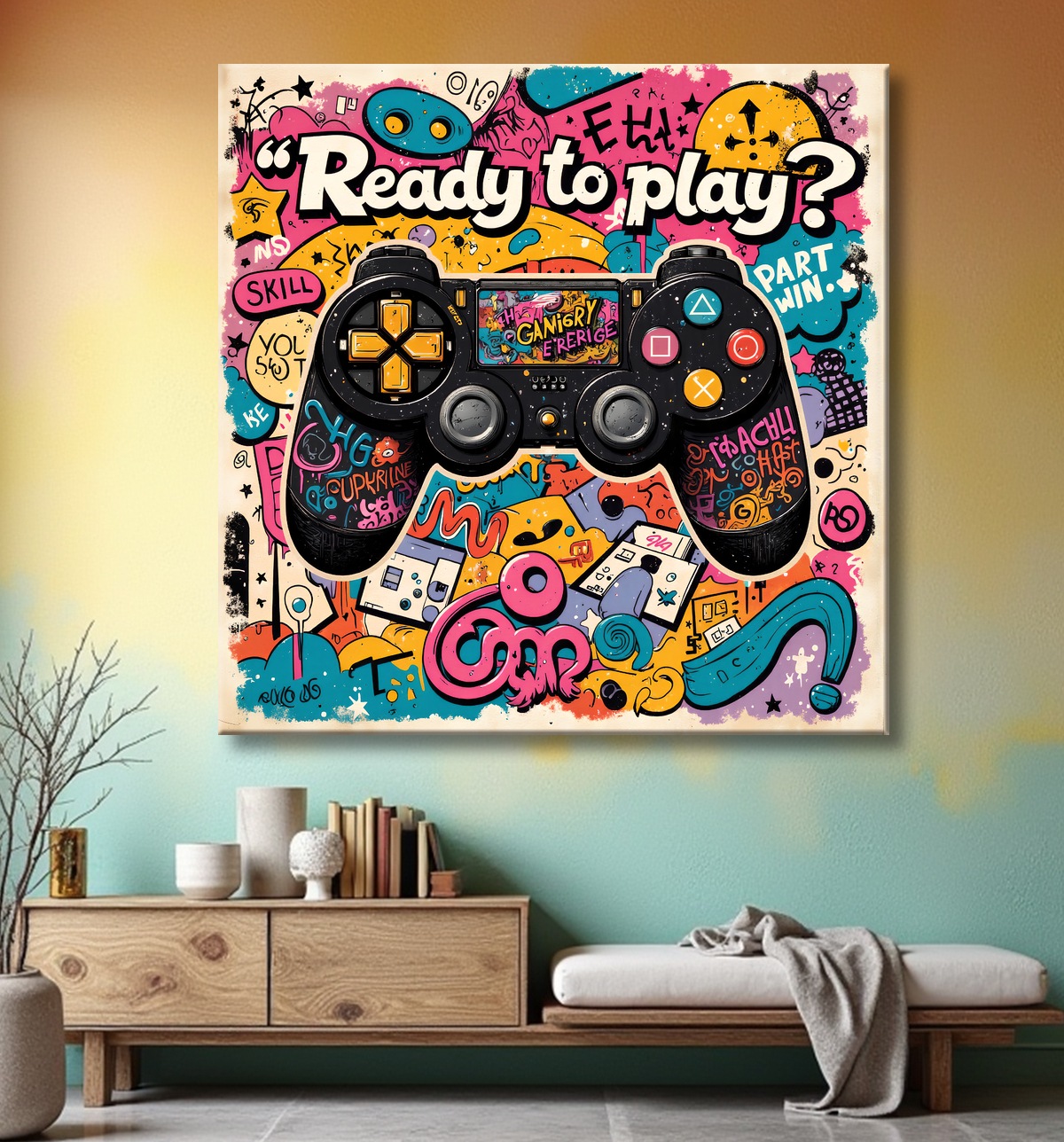 Tableau gaming manette street art avec decor