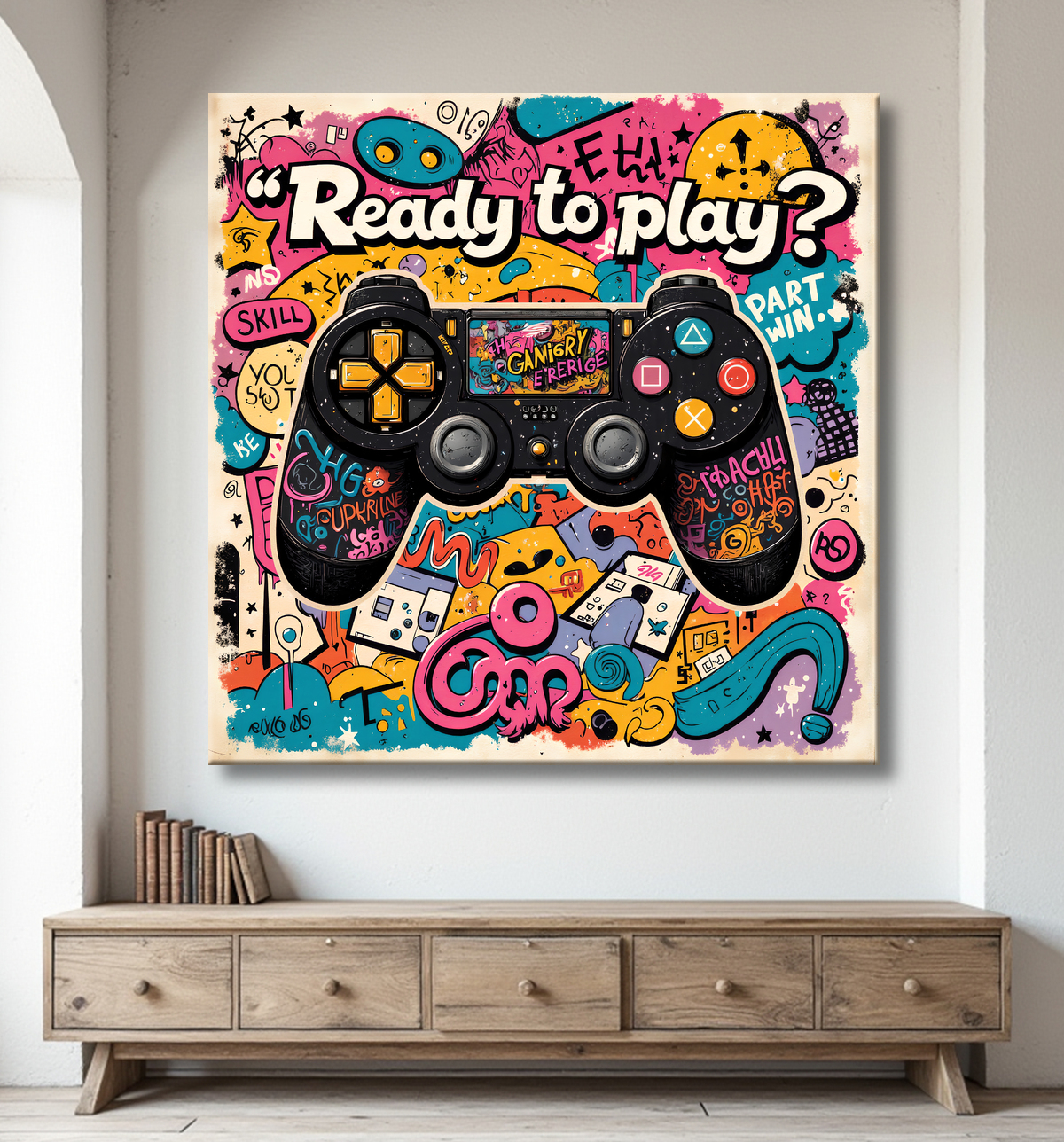 Tableau gaming manette street art avec decor
