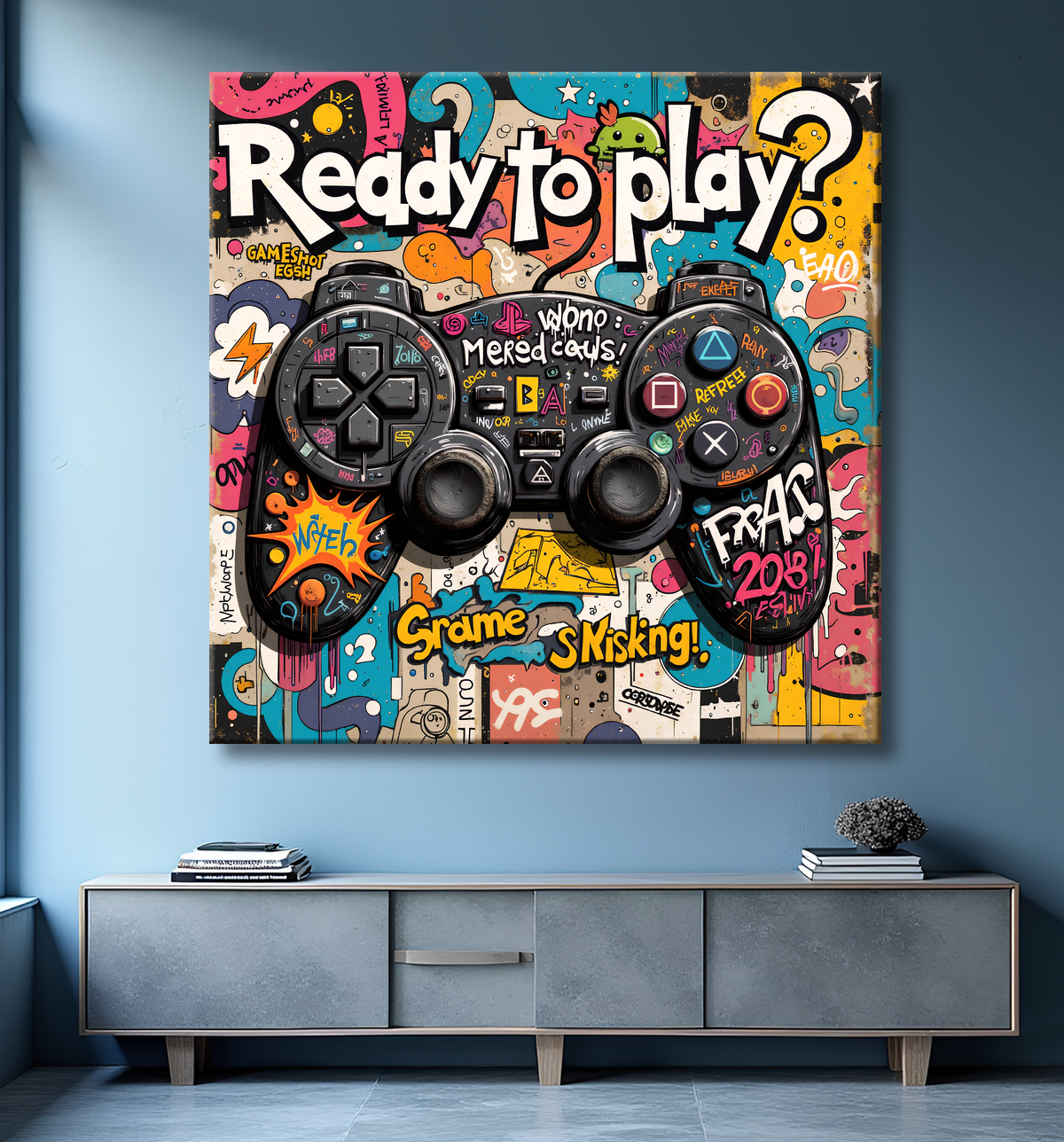 Tableau gaming manette street art avec decor