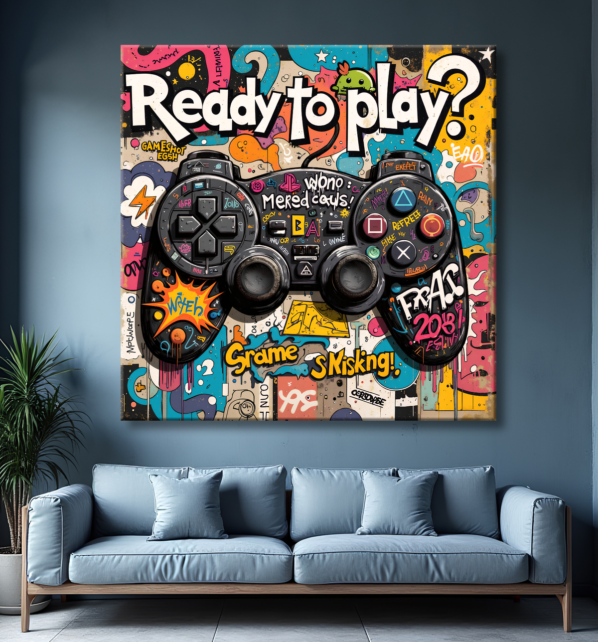 Tableau gaming manette street art avec decor
