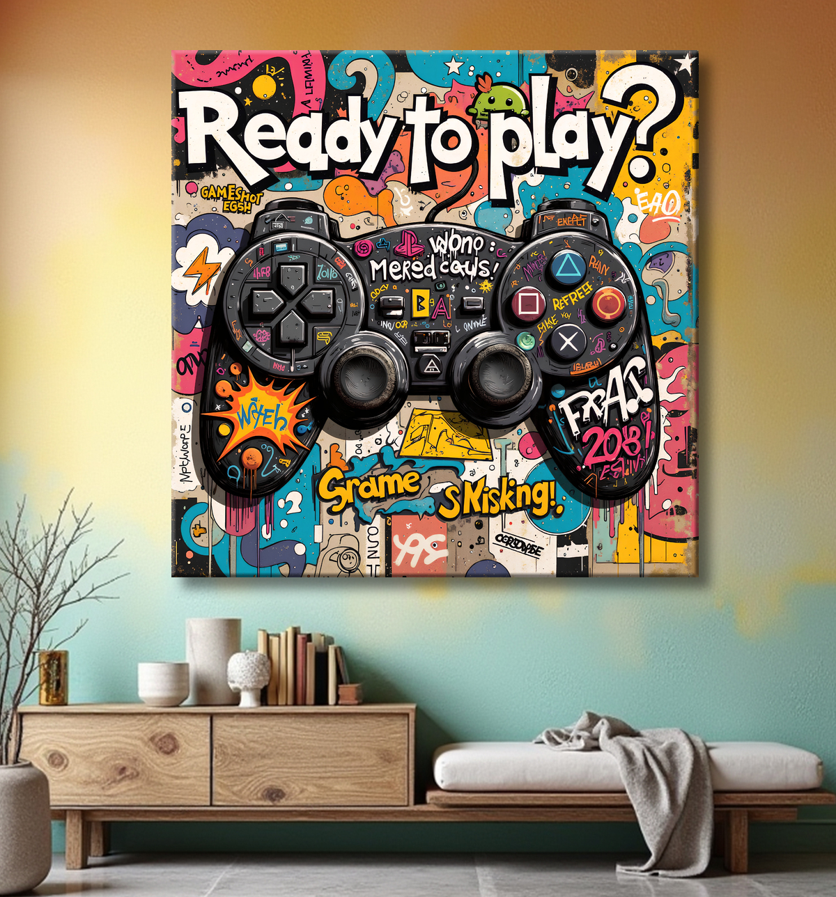 Tableau gaming manette street art avec decor
