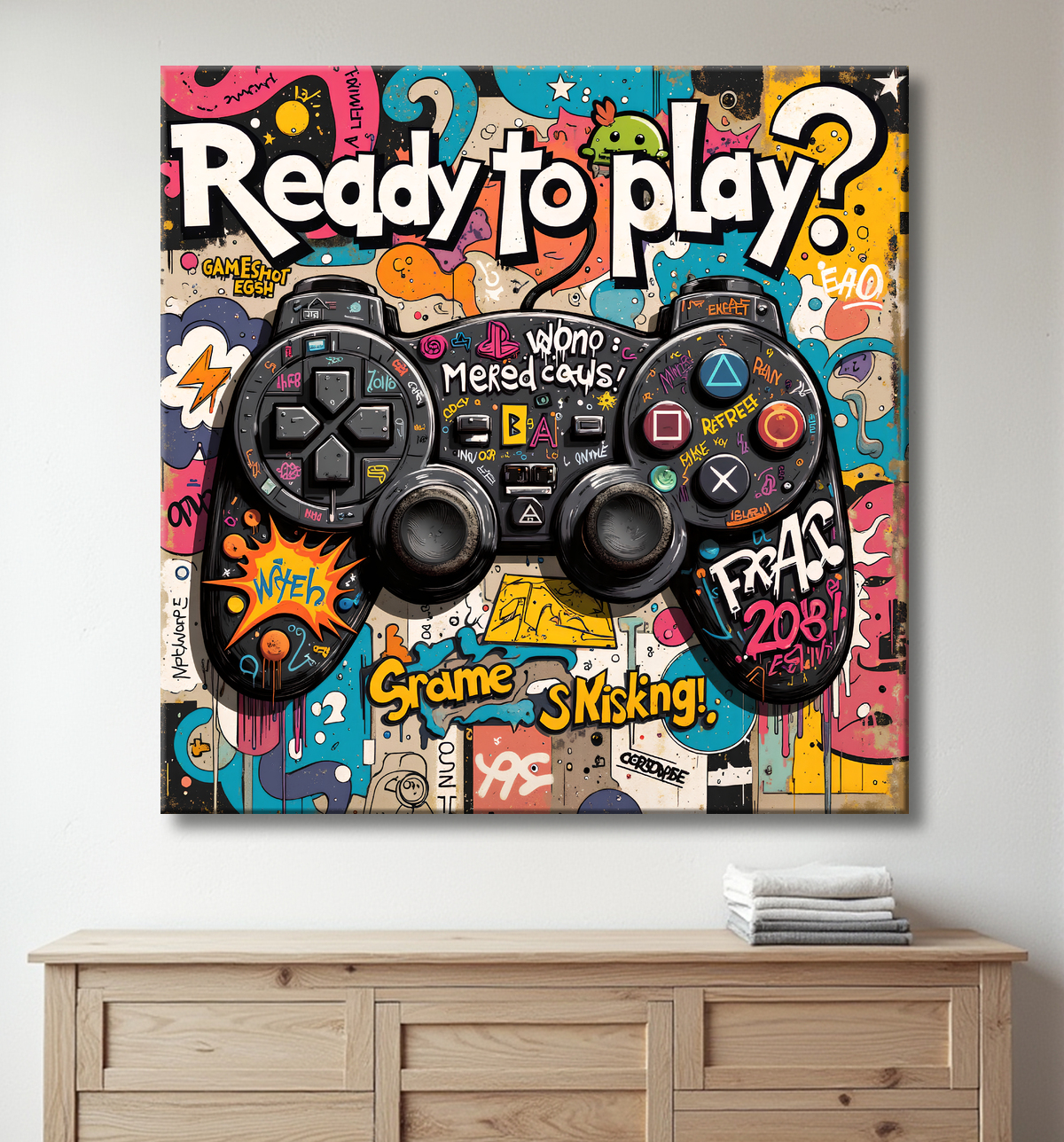 Tableau gaming manette street art avec decor