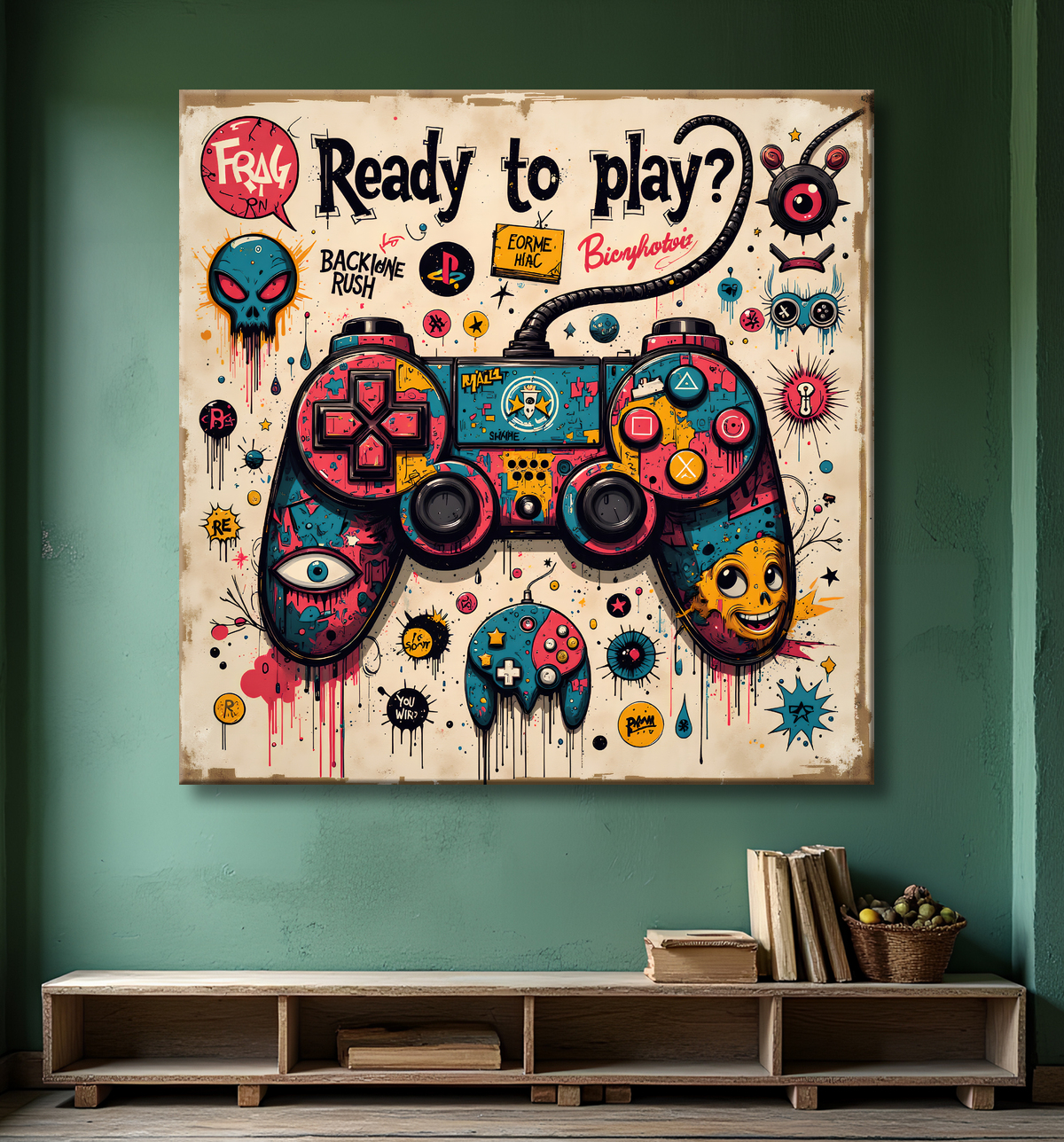 Tableau gaming manette street art avec decor