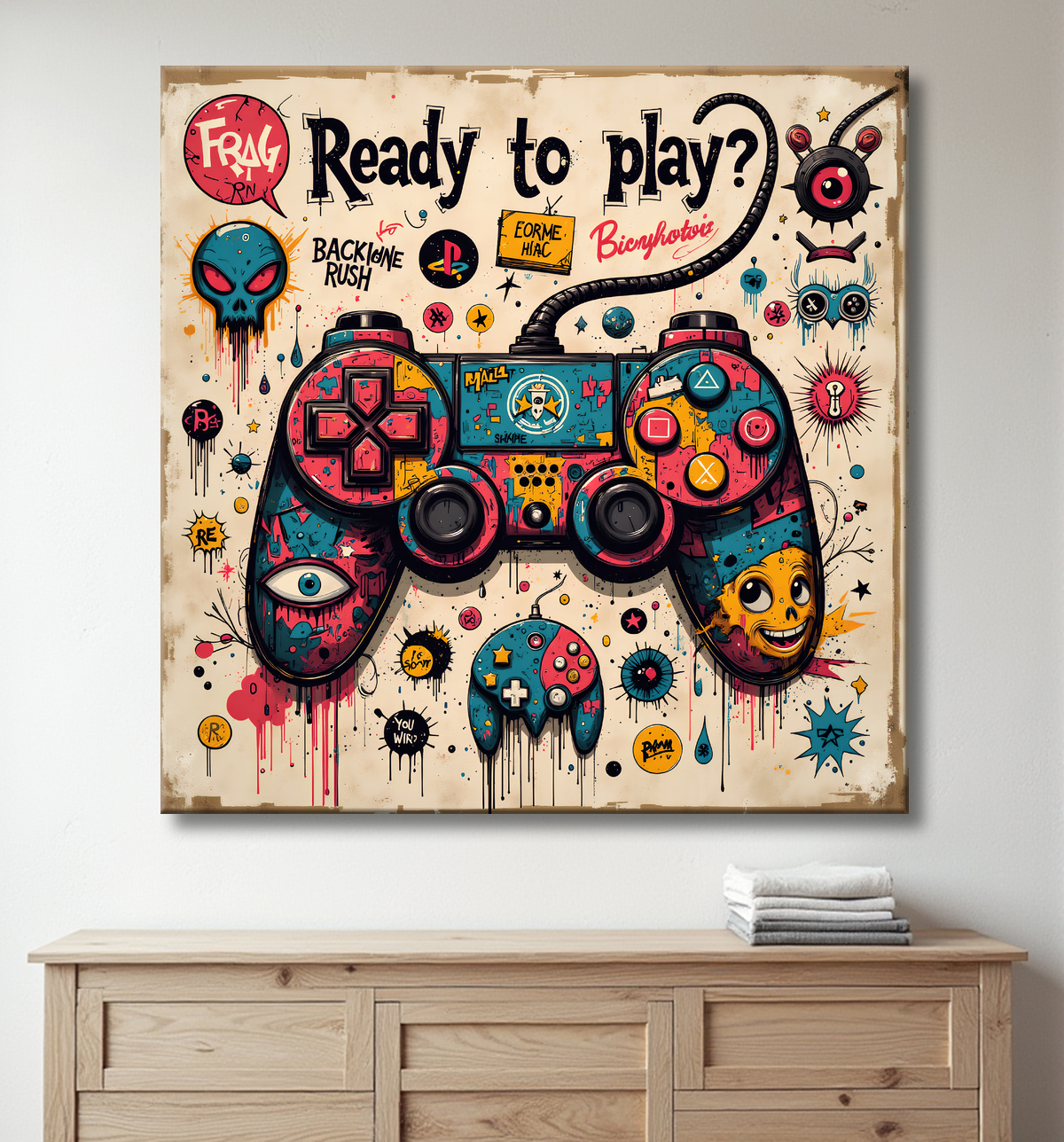 Tableau gaming manette street art avec decor