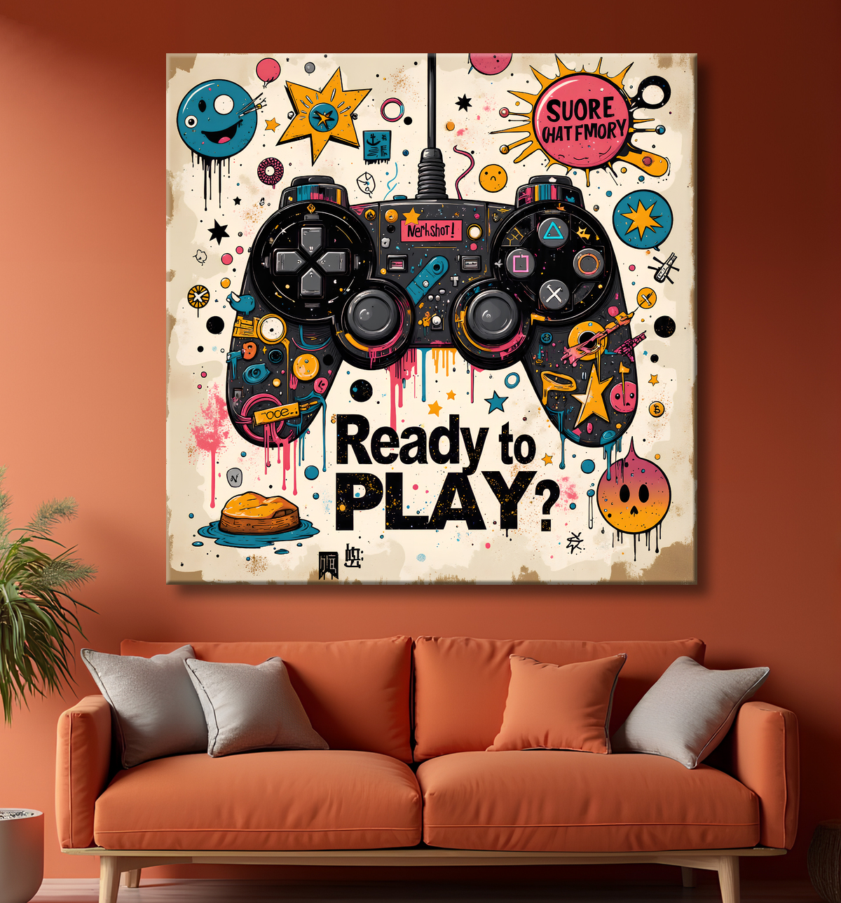 Tableau gaming manette street art avec decor