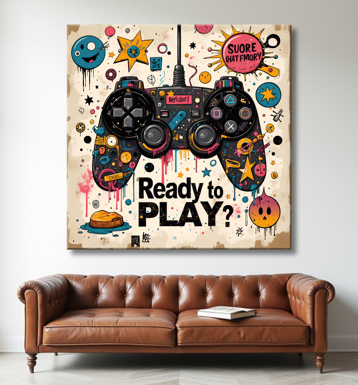 Tableau gaming manette street art avec decor