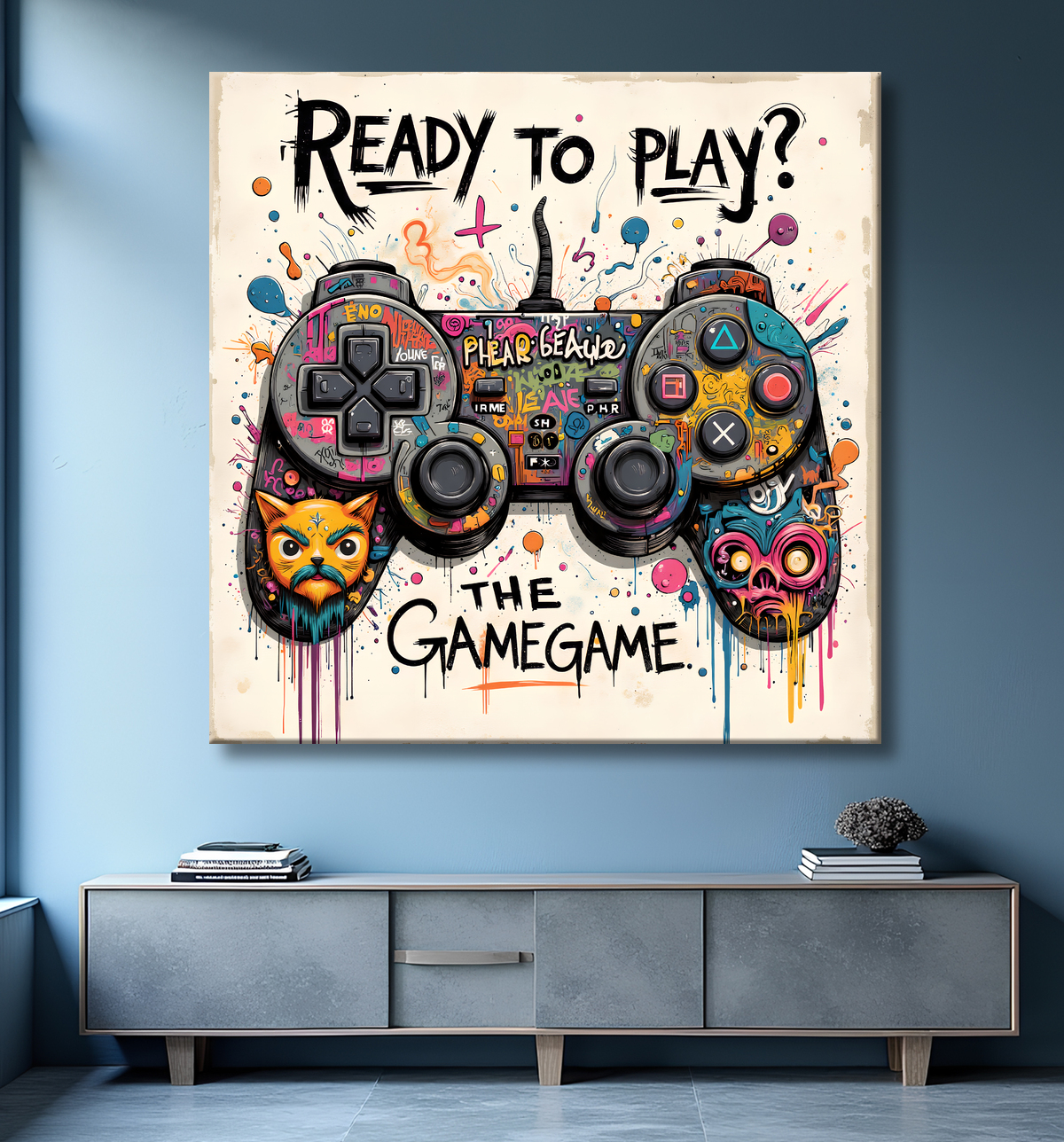 Tableau gaming manette street art avec decor