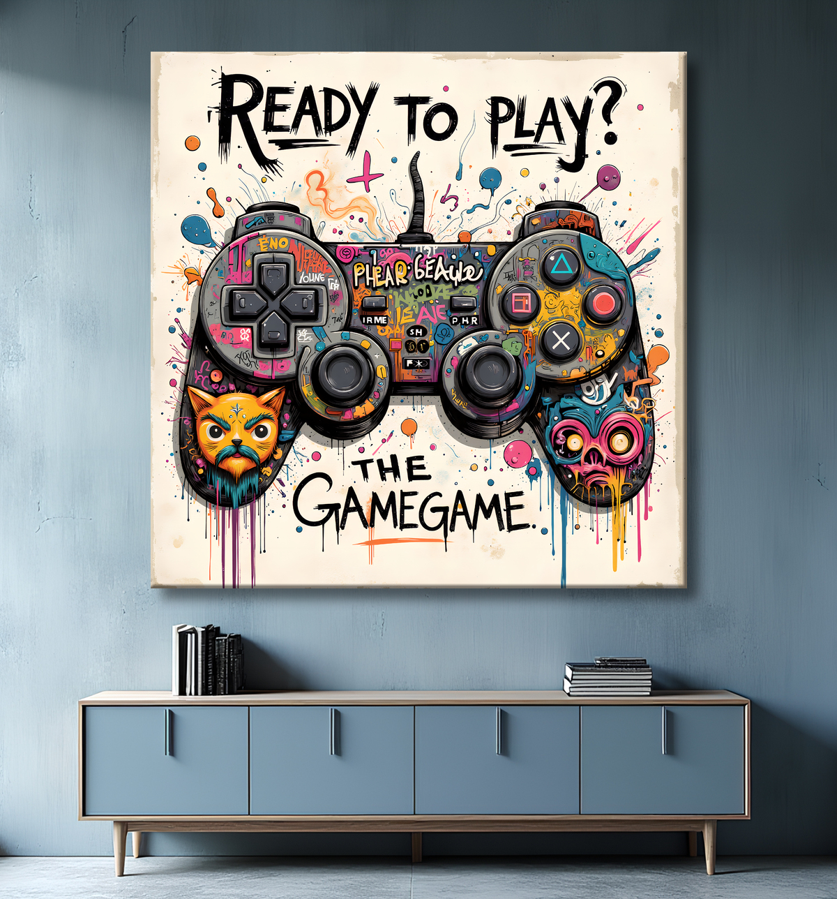 Tableau gaming manette street art avec decor