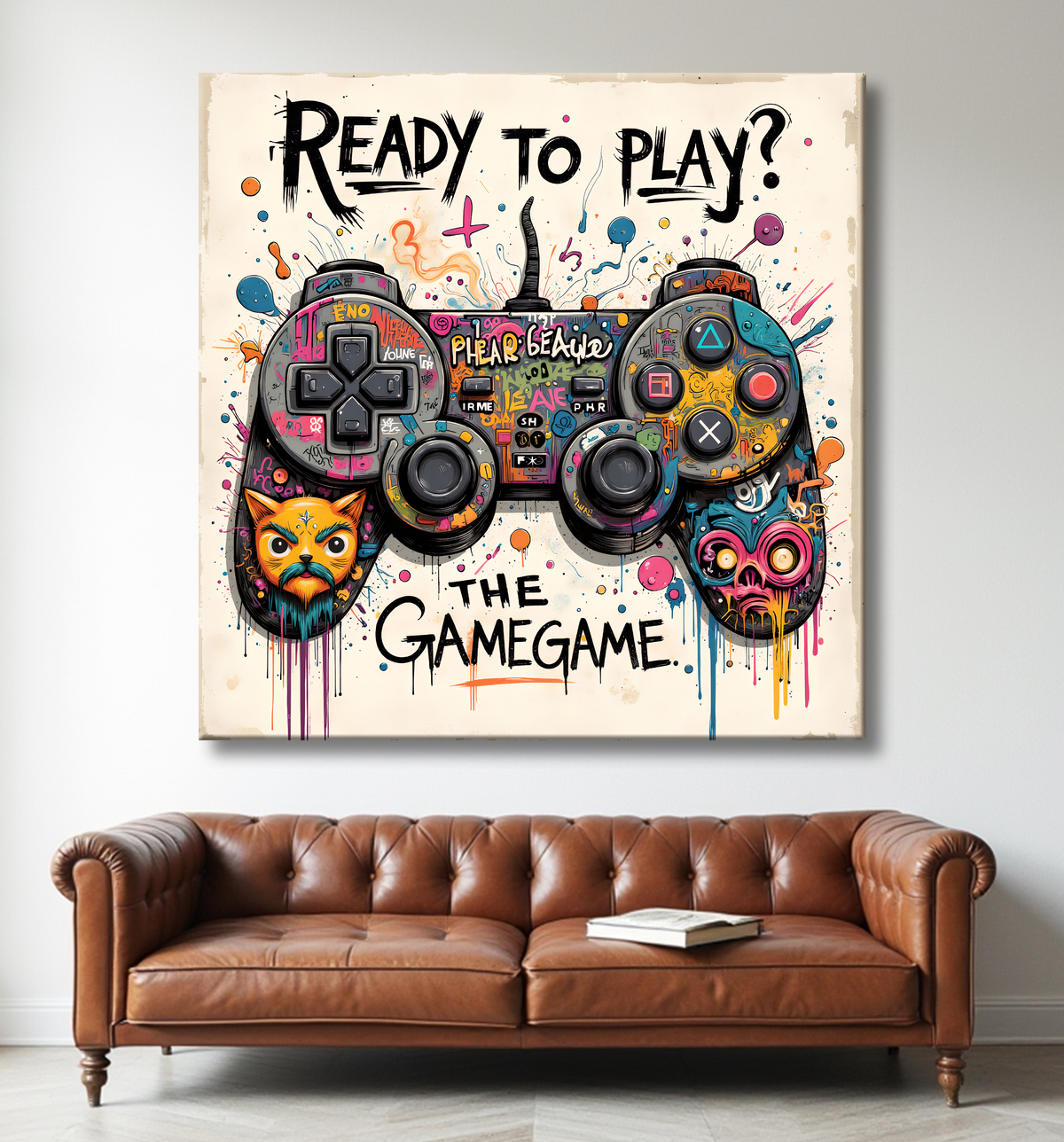 Tableau gaming manette street art avec decor