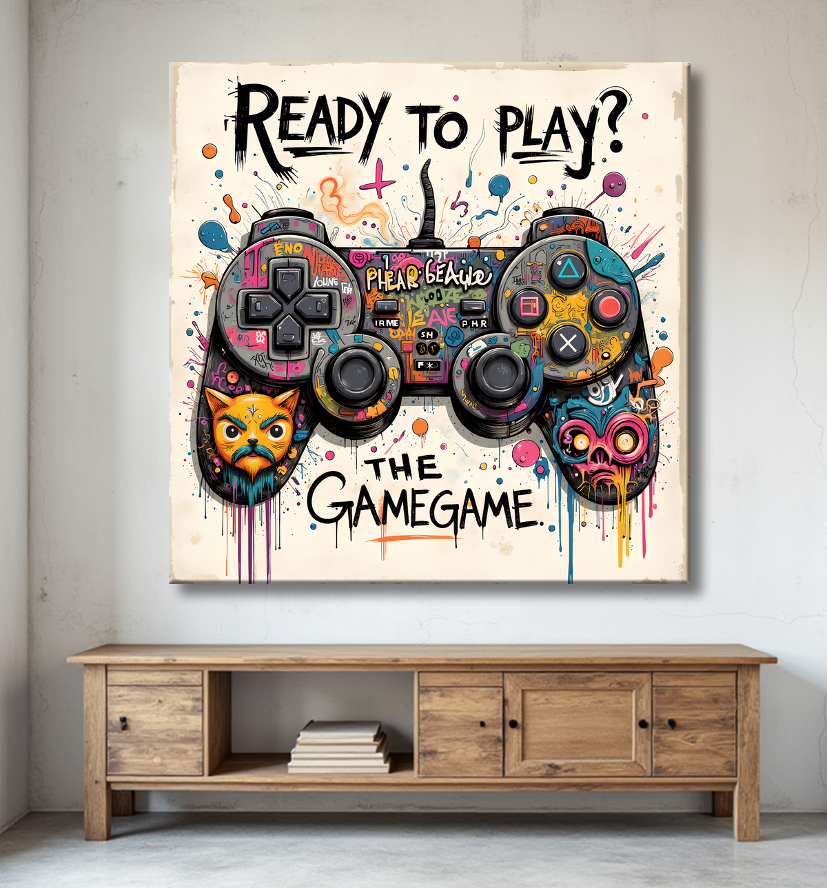Tableau gaming manette street art avec decor