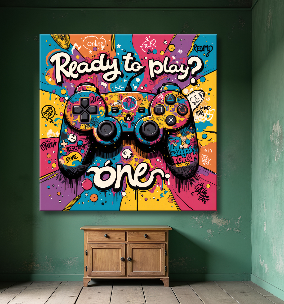 Tableau gaming manette street art avec decor