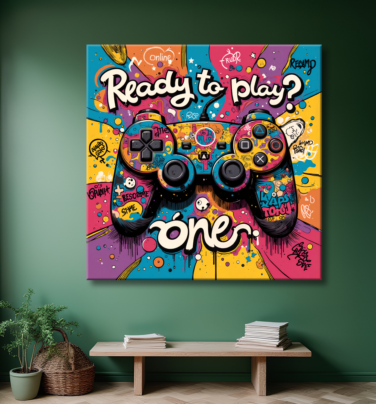 Tableau gaming manette street art avec decor