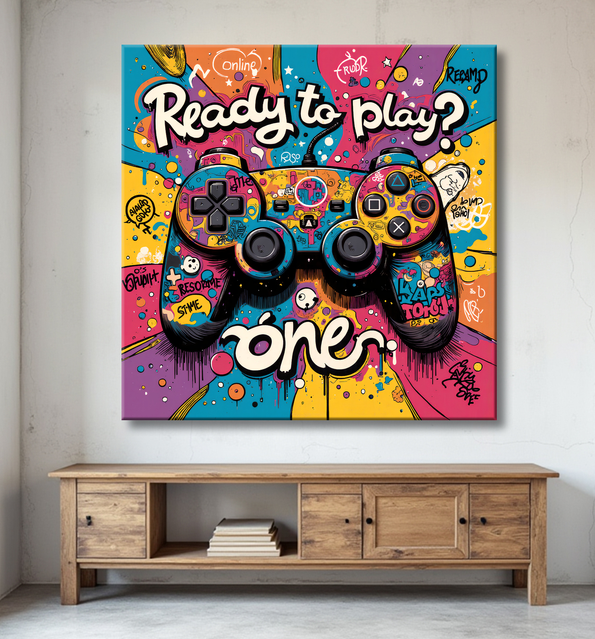 Tableau gaming manette street art avec decor