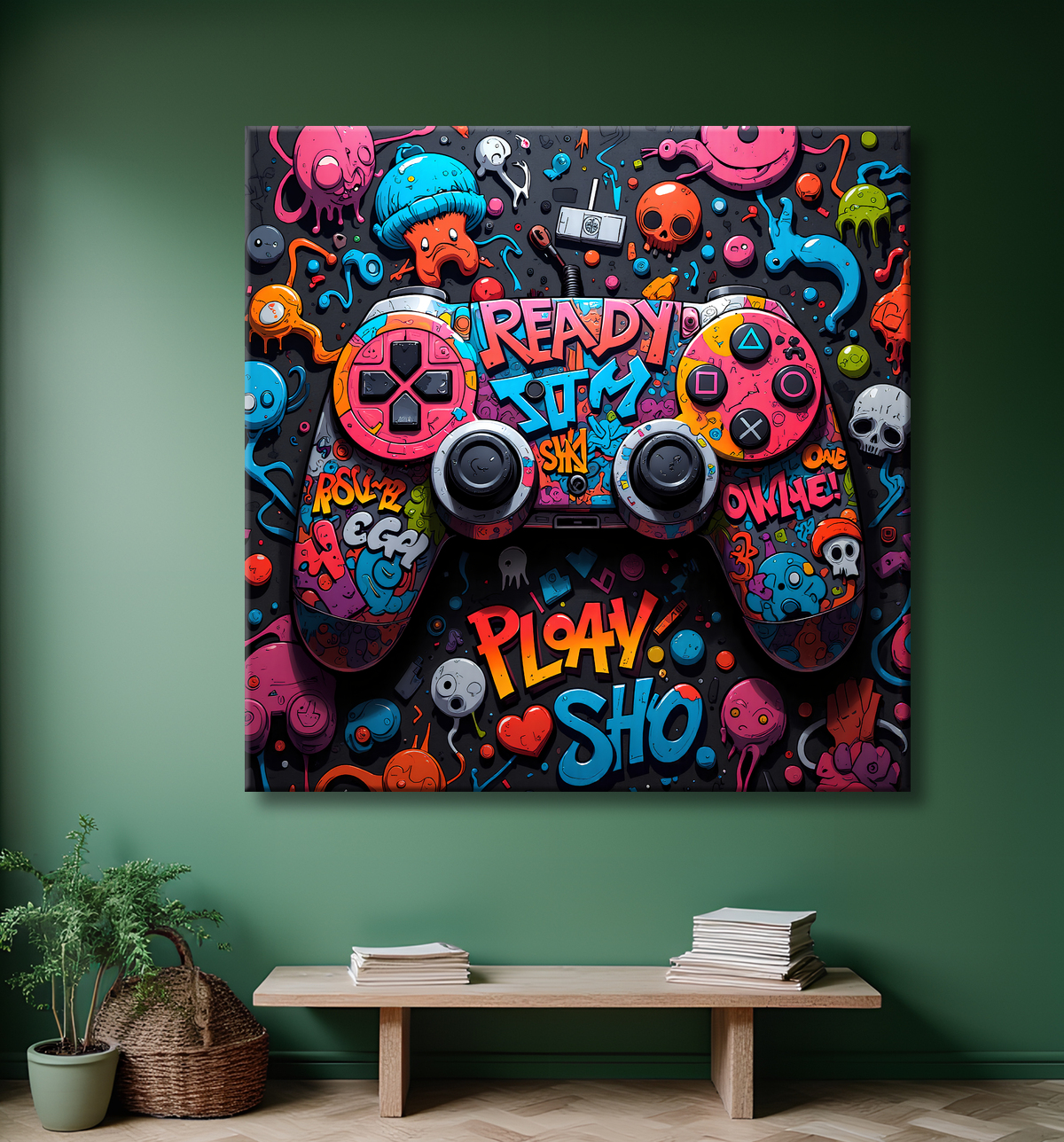 Tableau gaming manette street art avec decor