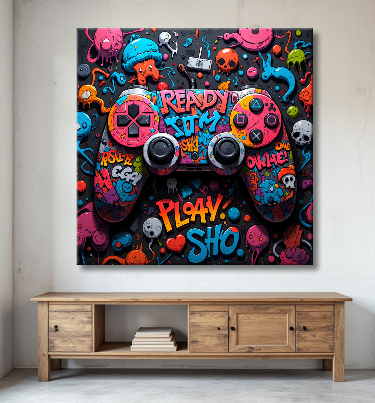 Tableau gaming manette street art avec decor