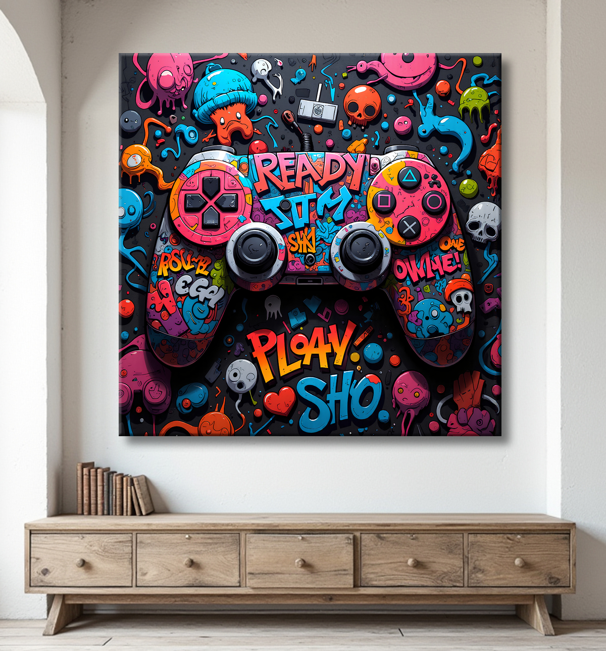 Tableau gaming manette street art avec decor