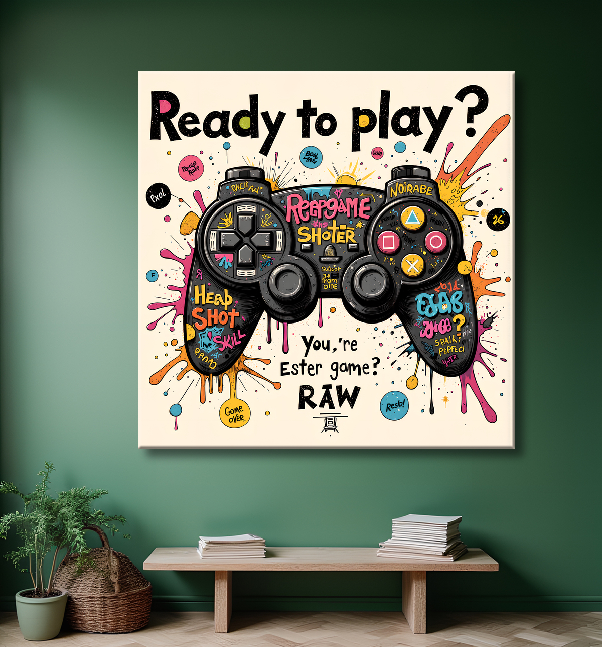 Tableau gaming manette street art avec decor