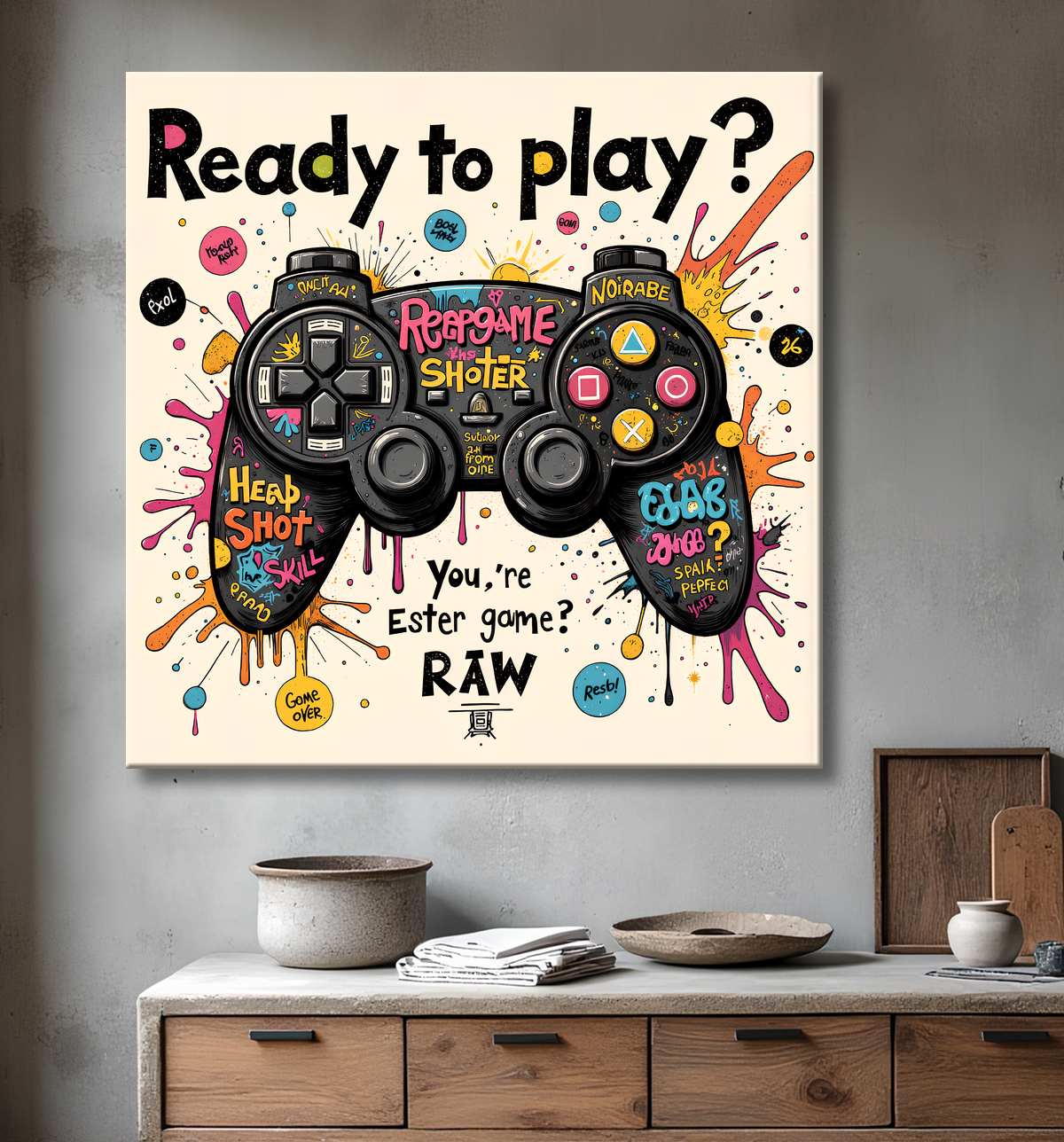 Tableau gaming manette street art avec decor