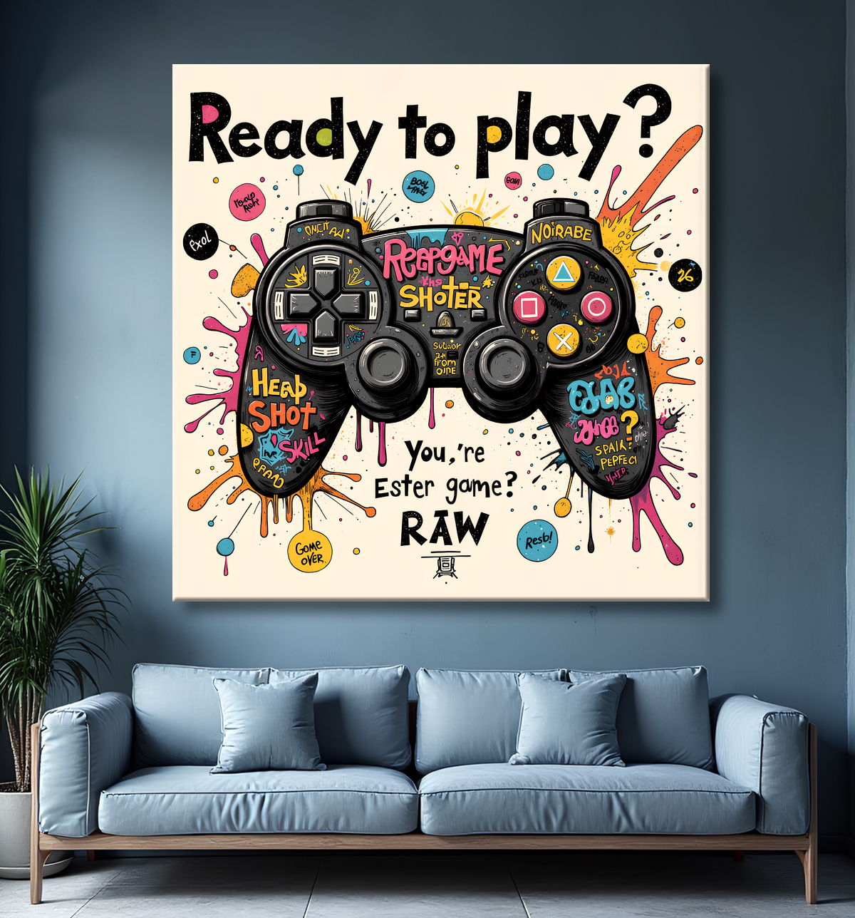 Tableau gaming manette street art avec decor