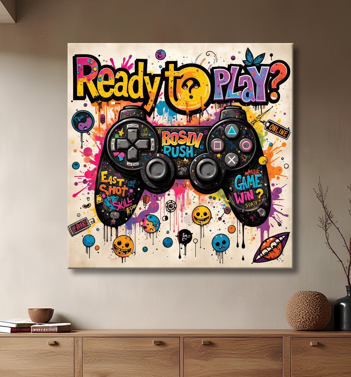 Tableau gaming manette street art avec decor