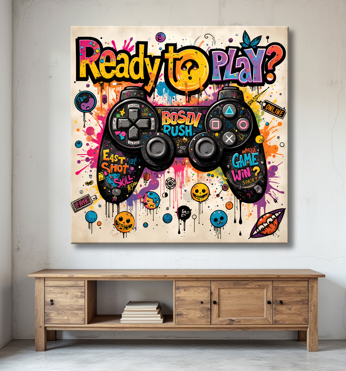 Tableau gaming manette street art avec decor