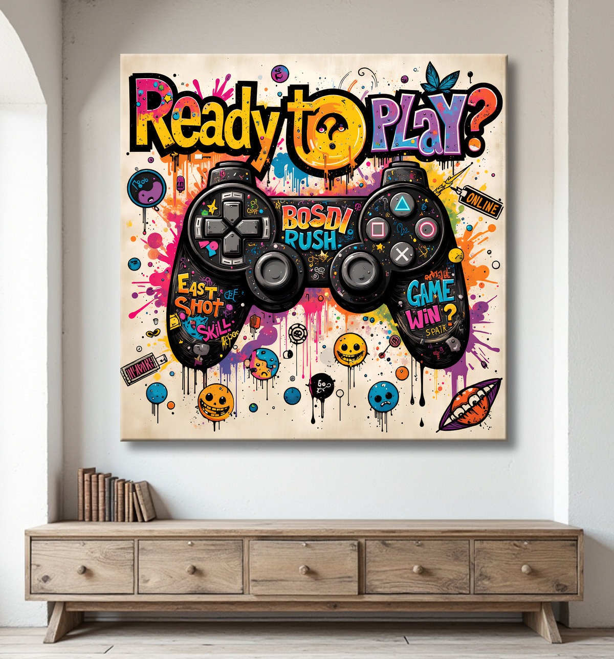 Tableau gaming manette street art avec decor