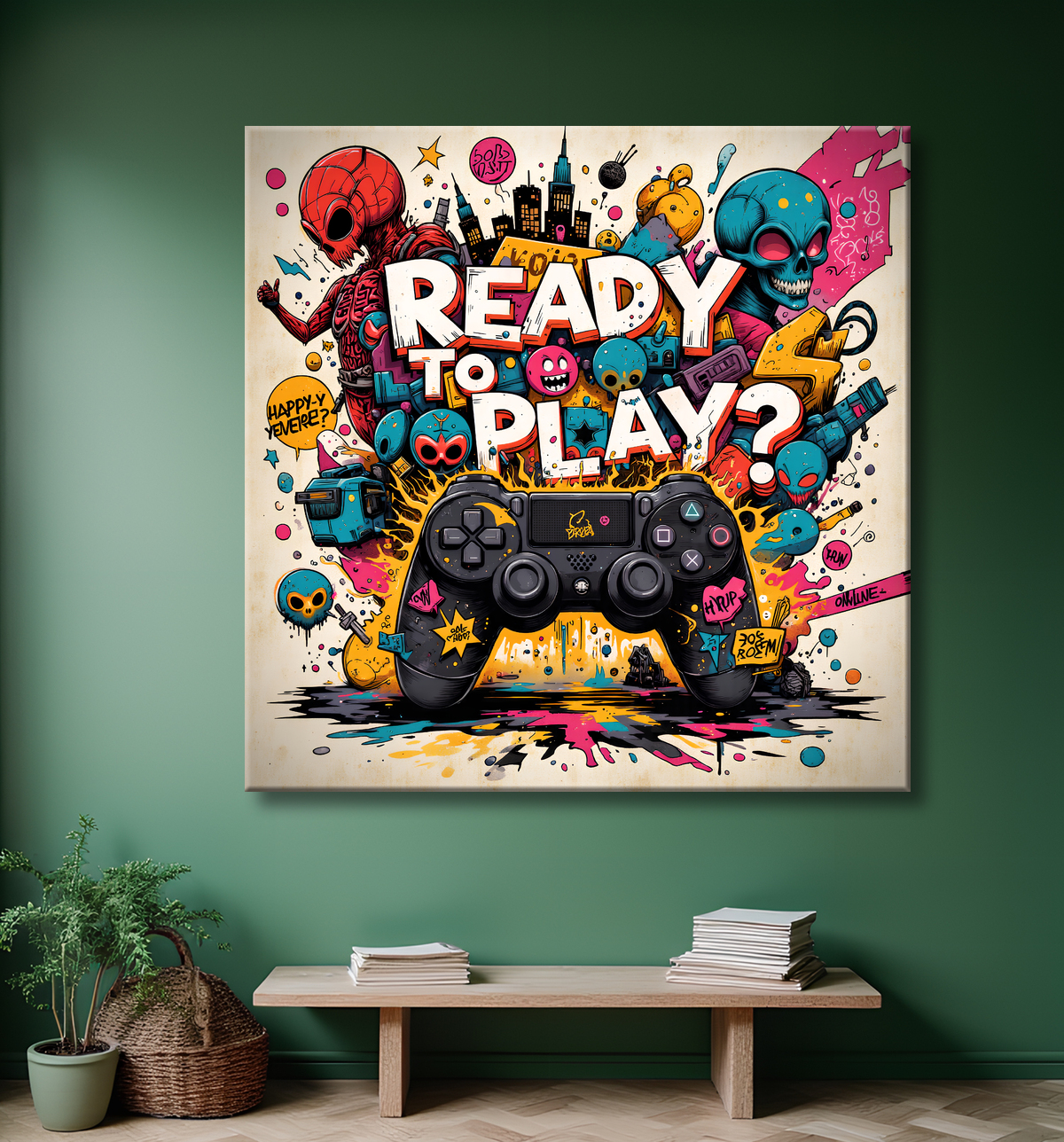 Tableau gaming manette street art avec decor