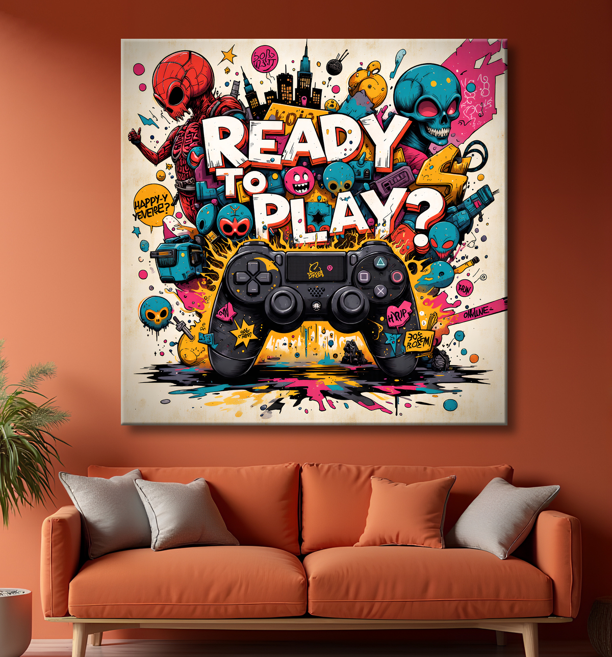 Tableau gaming manette street art avec decor