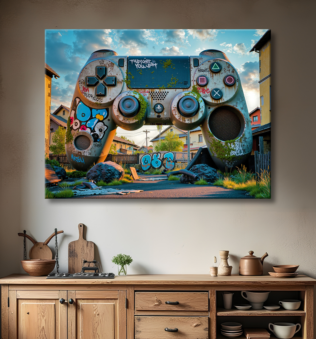 Tableau manette urbaine - Art gaming post-apocalyptique avec decor