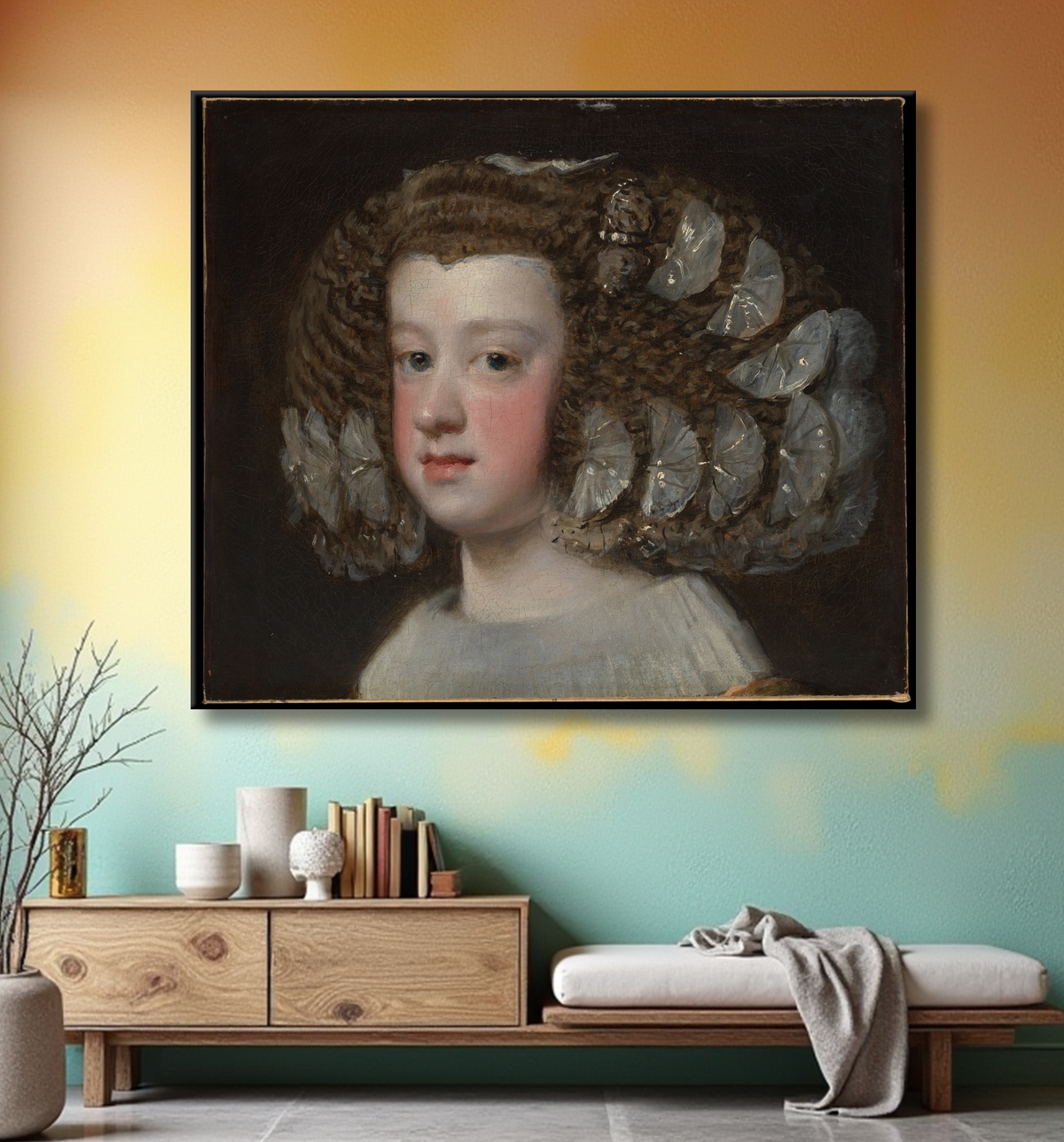 Reproduction María Teresa (1638-1683), Infante d'Espagne de Velázquez (Diego Rodríguez de Silva y Velázquez) avec decor