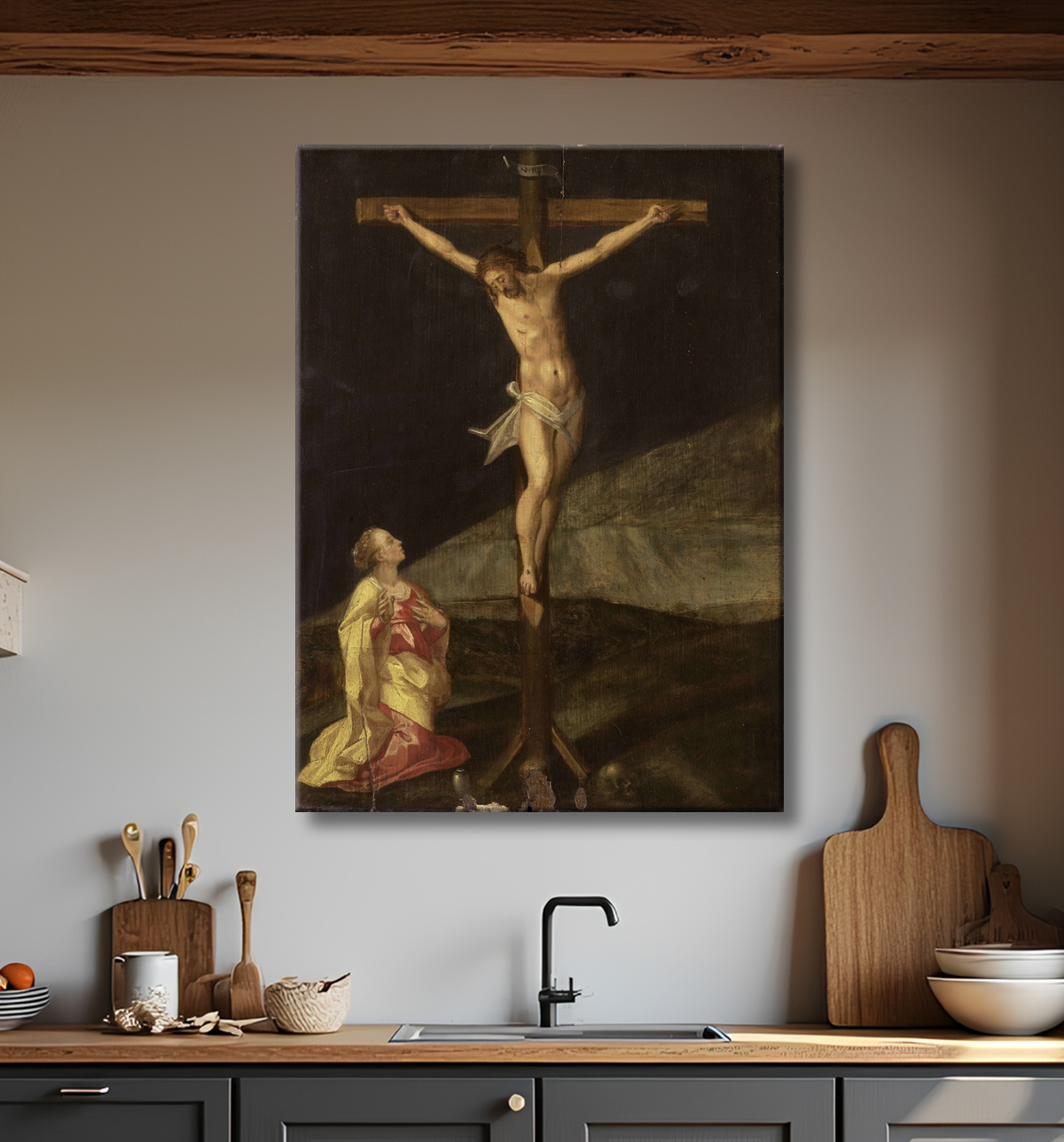 Reproduction Marie-Madeleine au pied de la croix de anonymous avec decor