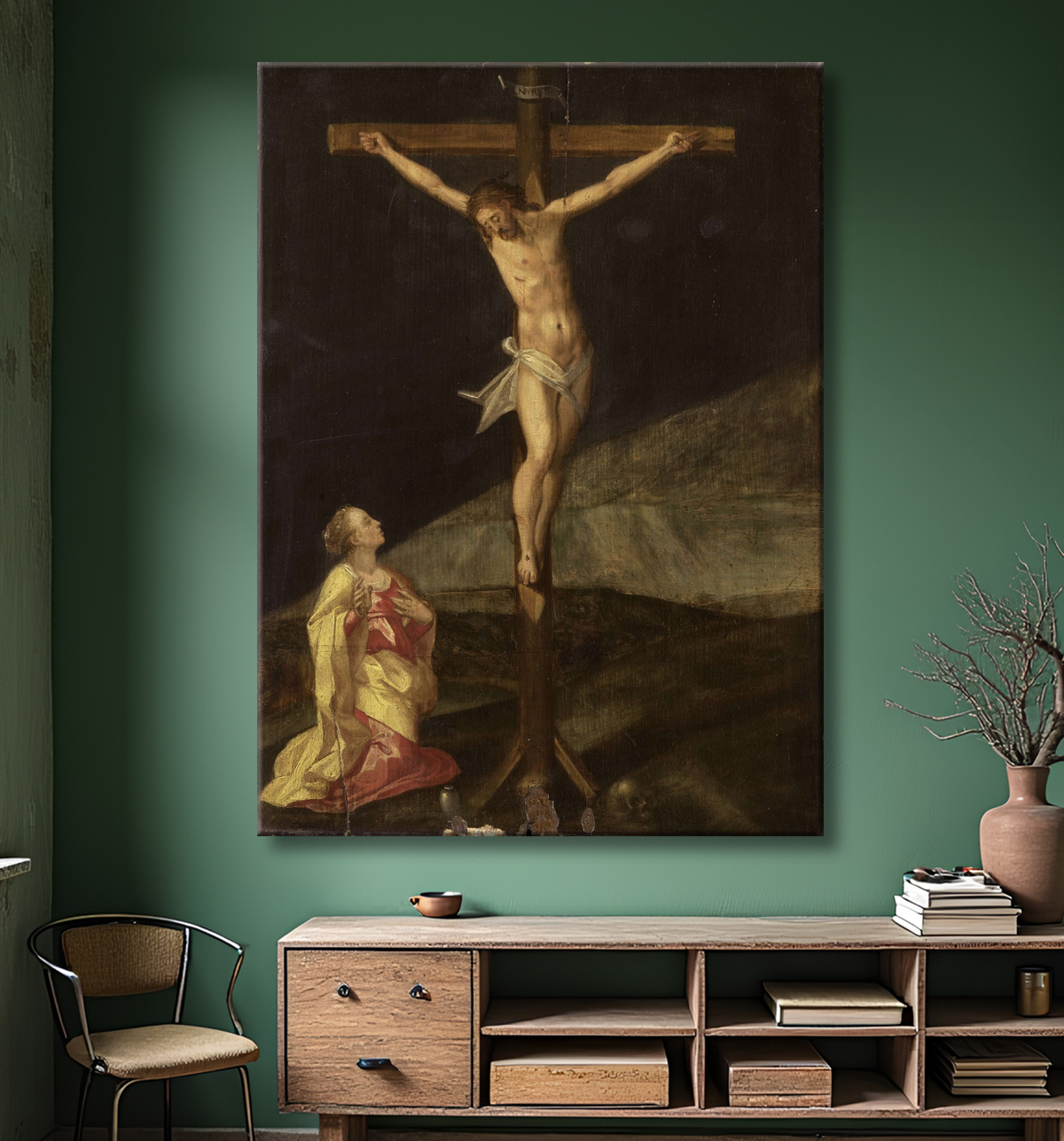 Reproduction Marie-Madeleine au pied de la croix de anonymous avec decor