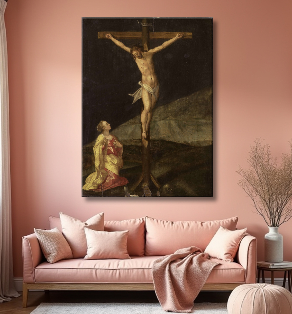 Reproduction Marie-Madeleine au pied de la croix de anonymous avec decor