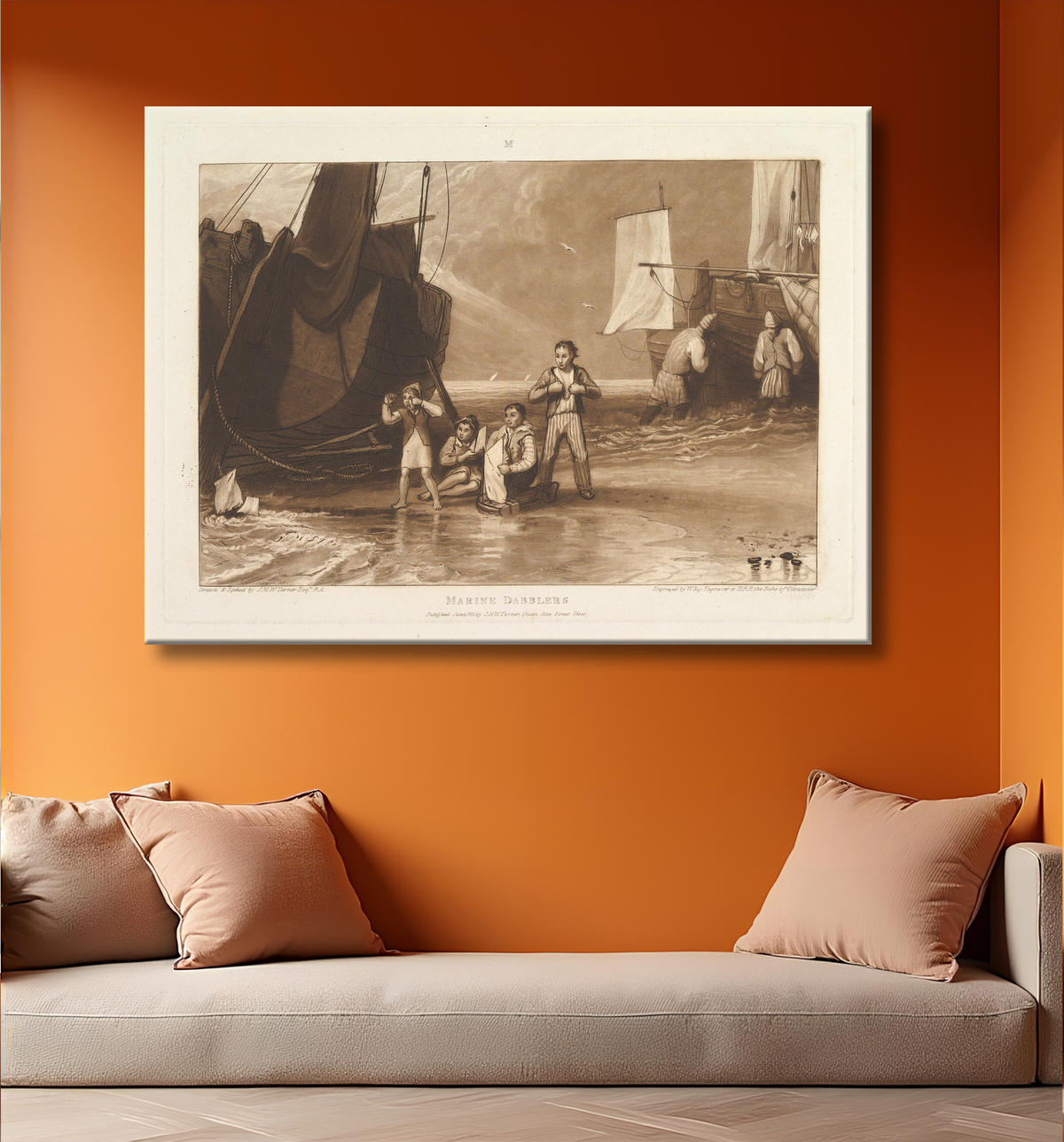Reproduction Marine Dabblers (Liber Studiorum, partie VI, planche 29) de Joseph Mallord William Turner avec decor