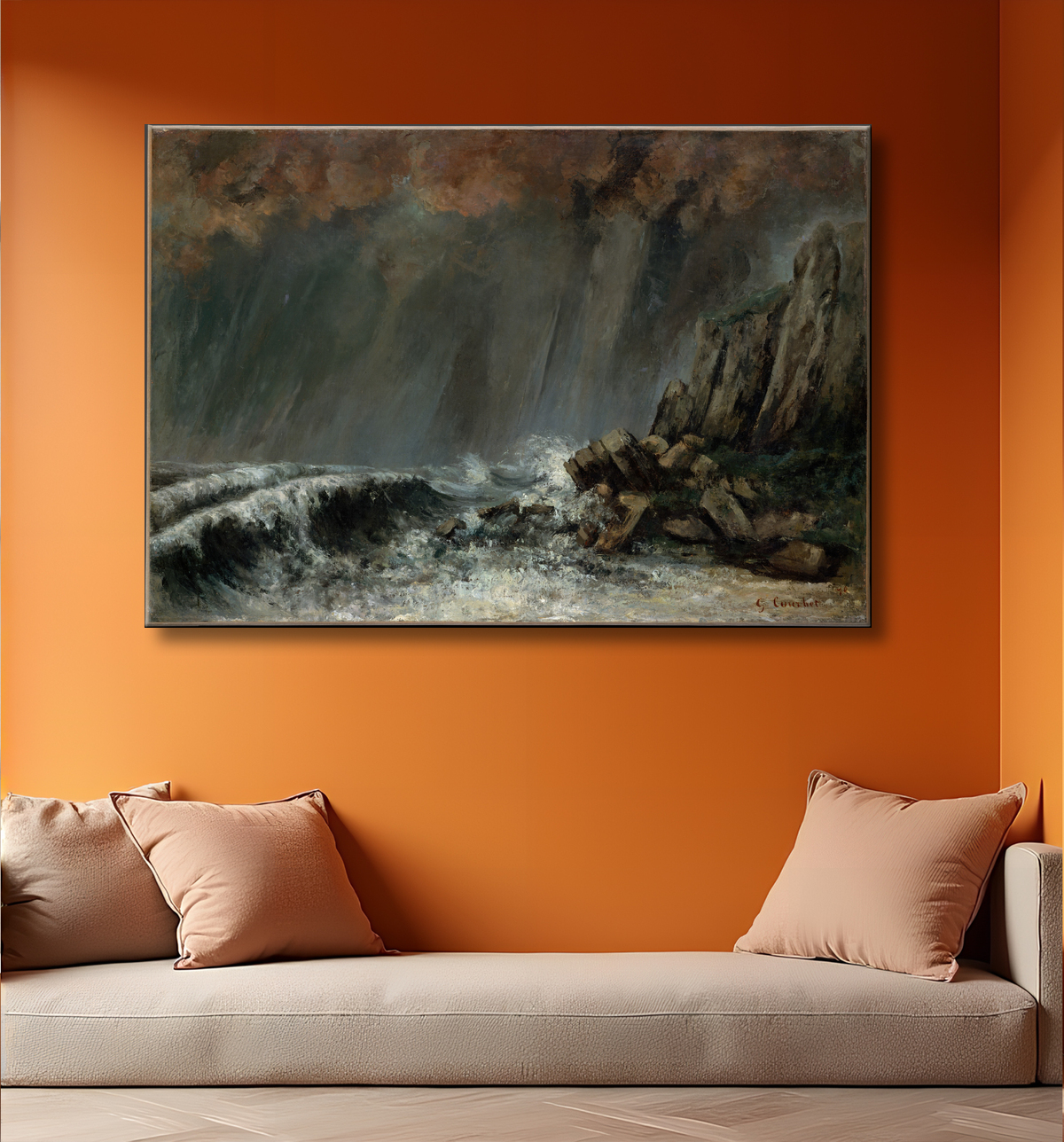 Reproduction Marine : la trombe marine de Gustave Courbet avec decor