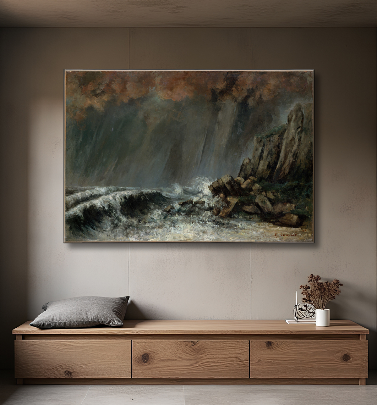 Reproduction Marine : la trombe marine de Gustave Courbet avec decor