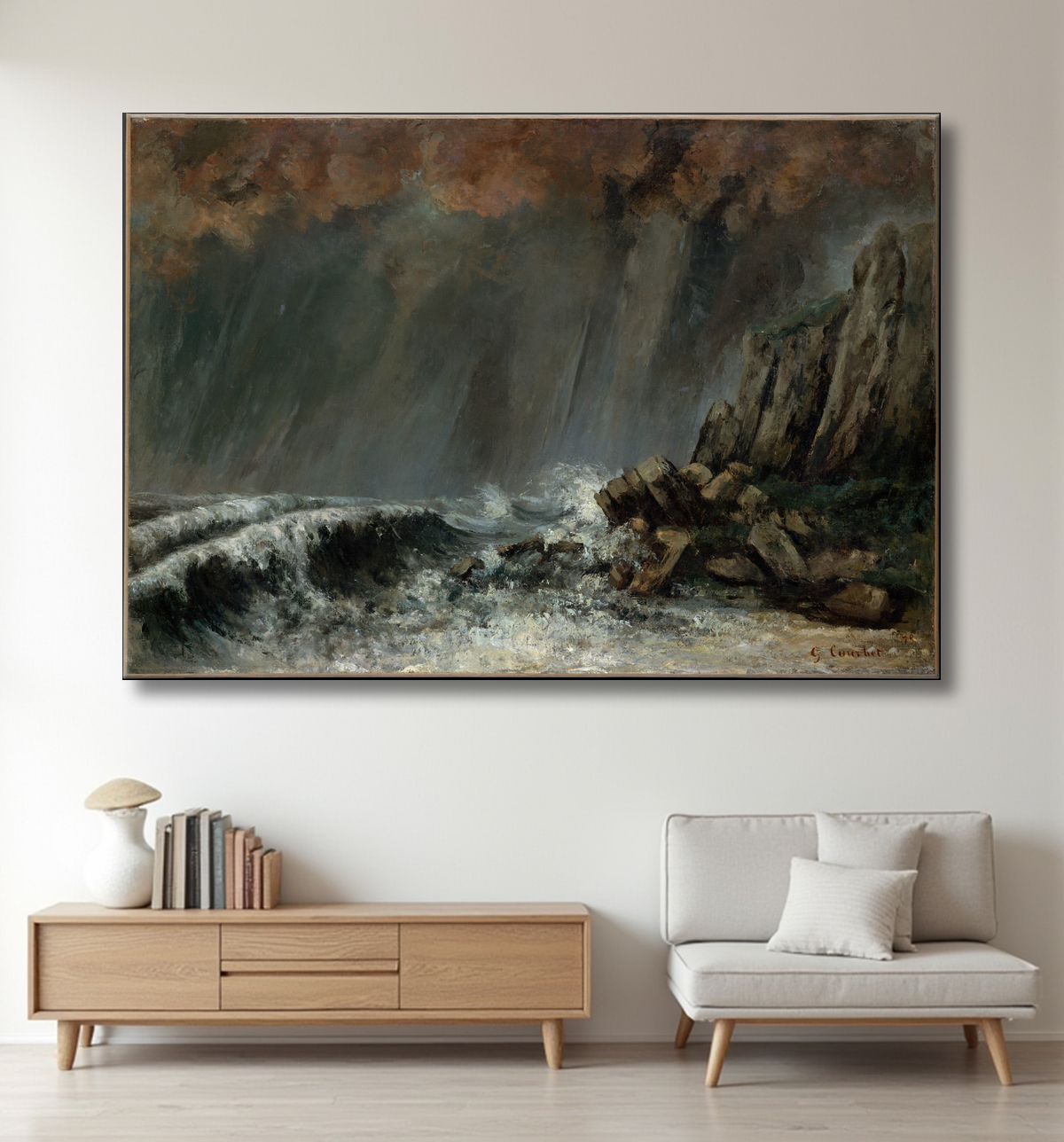 Reproduction Marine : la trombe marine de Gustave Courbet avec decor