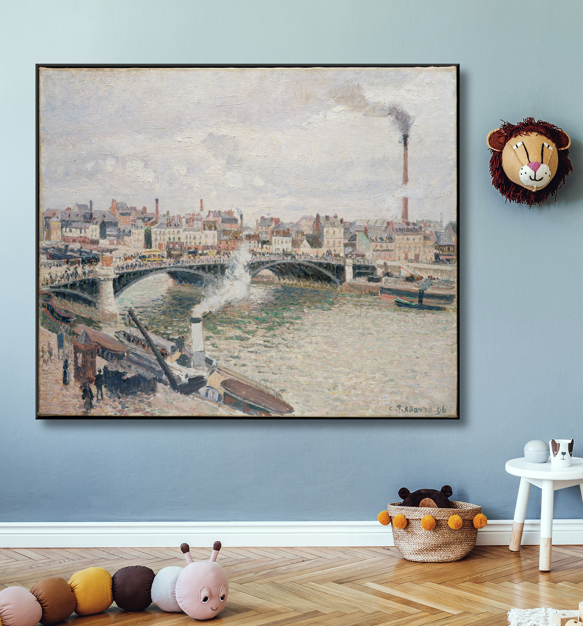 Reproduction Matin, un jour couvert, Rouen de Camille Pissarro avec decor