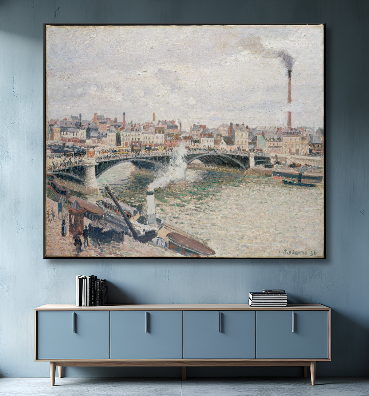 Reproduction Matin, un jour couvert, Rouen de Camille Pissarro avec decor