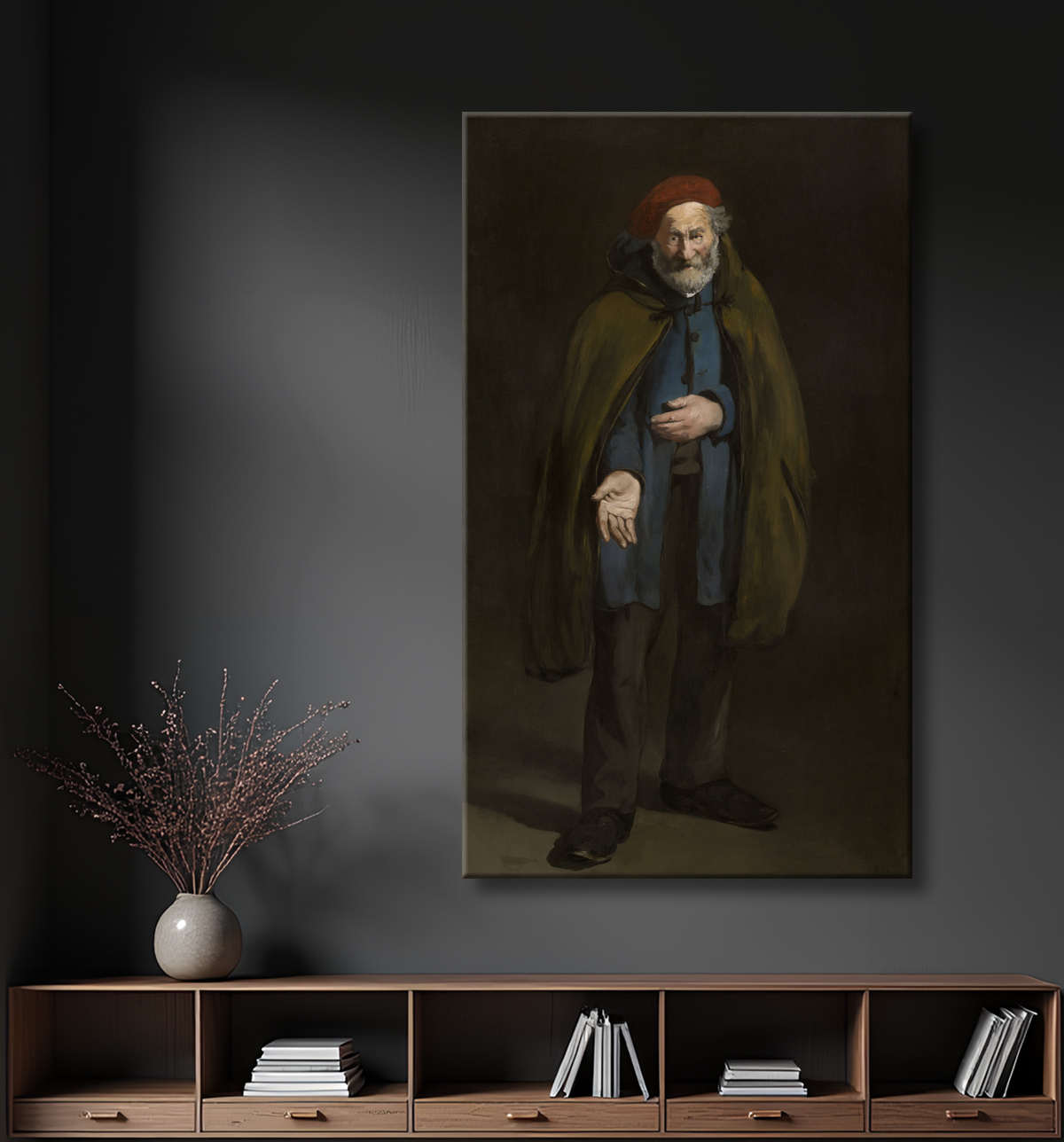Reproduction Mendiant avec un duffle-coat (philosophe) de Édouard Manet avec decor