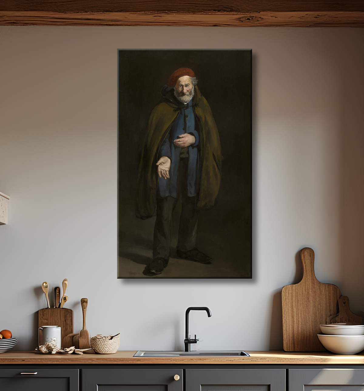 Reproduction Mendiant avec un duffle-coat (philosophe) de Édouard Manet avec decor