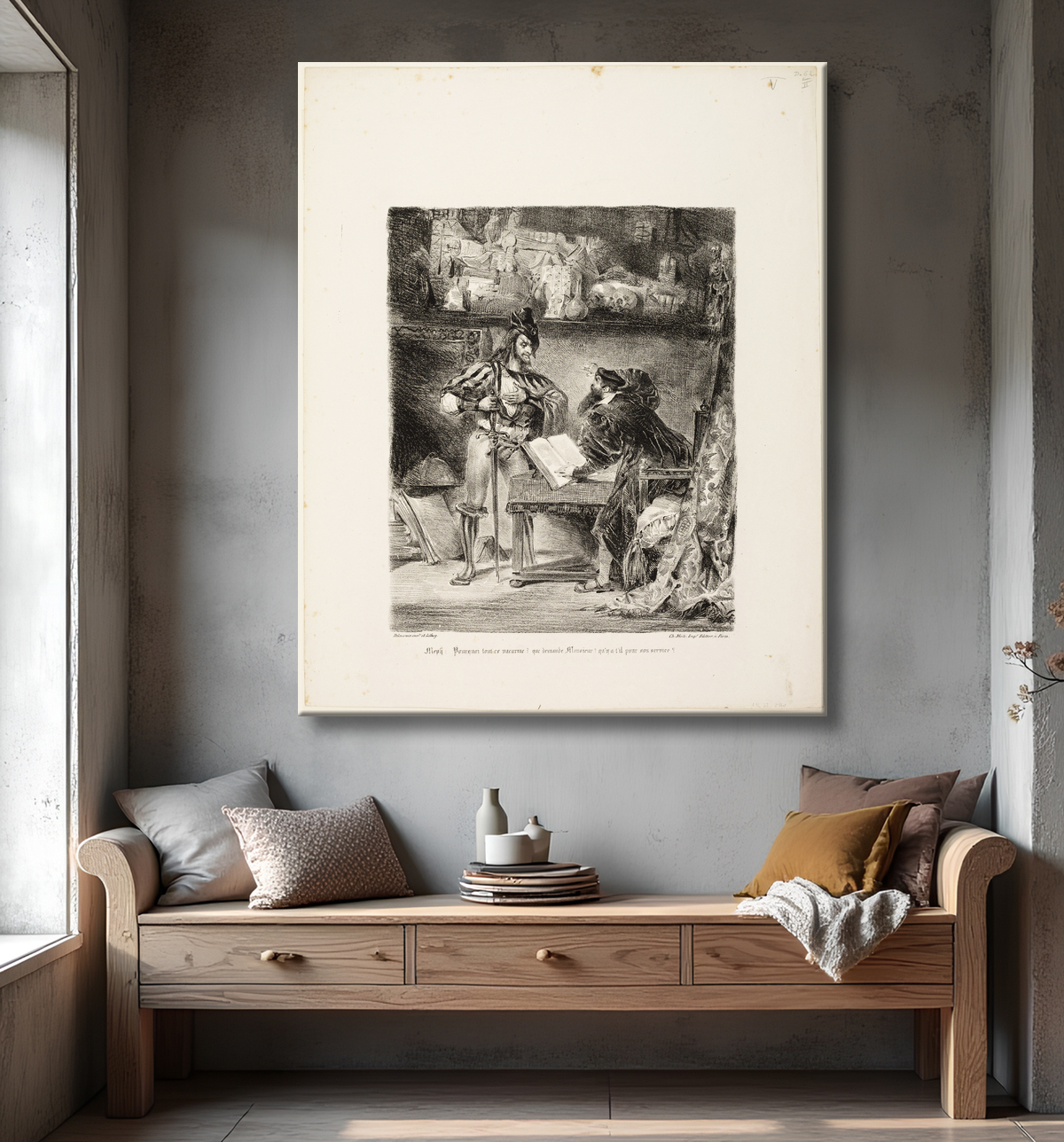 Reproduction Méphistophélès apparaissant à Faust de Eugène Delacroix avec decor