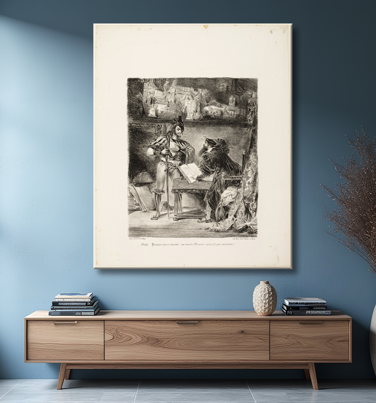 Reproduction Méphistophélès apparaissant à Faust de Eugène Delacroix avec decor