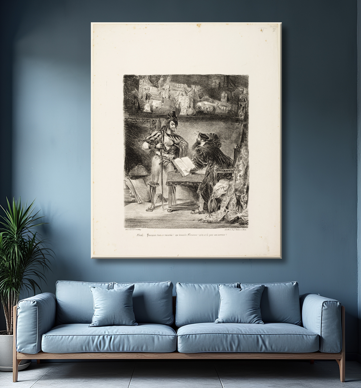 Reproduction Méphistophélès apparaissant à Faust de Eugène Delacroix avec decor