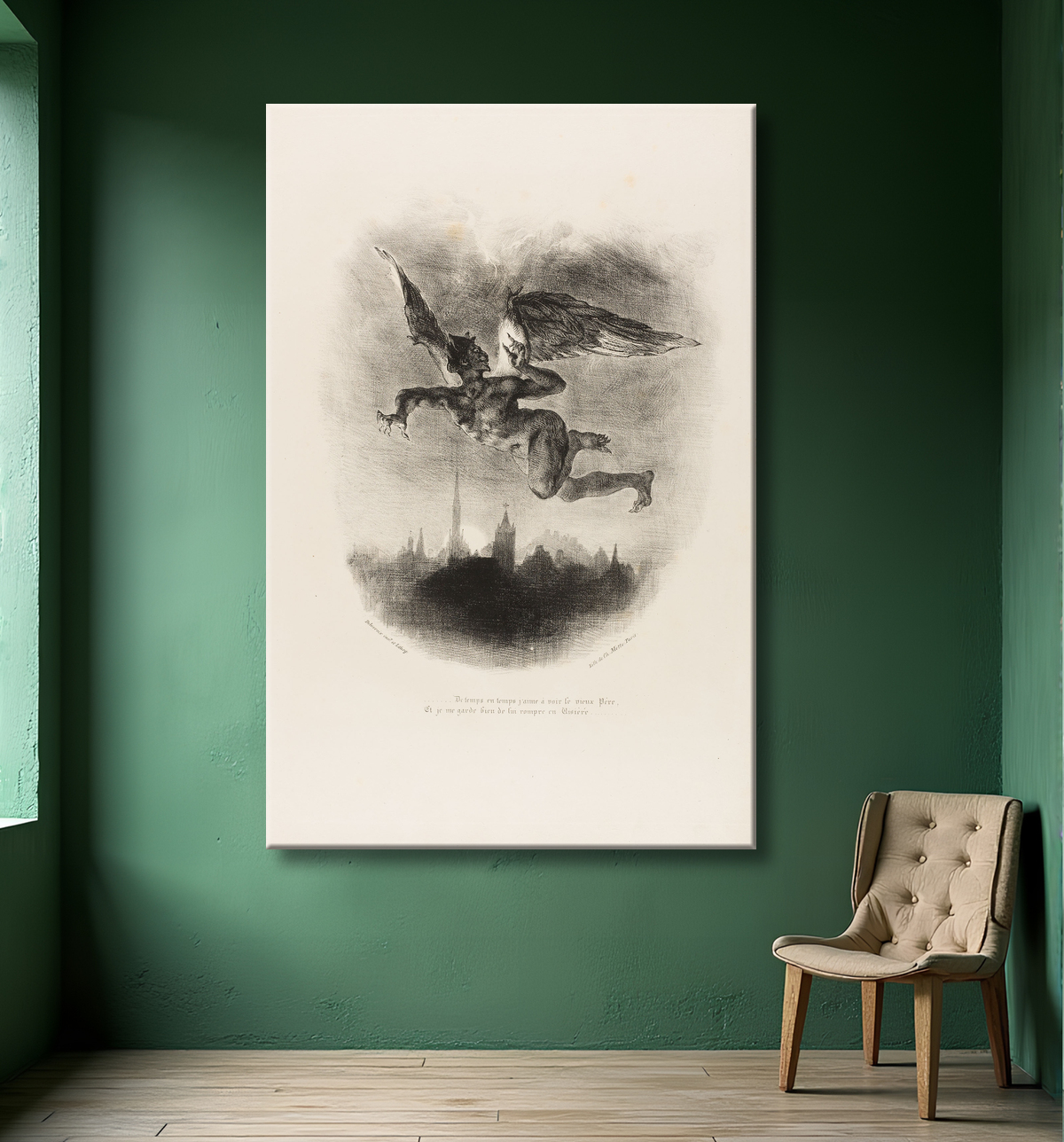Reproduction Méphistophélès volant, de Faust de Eugène Delacroix avec decor