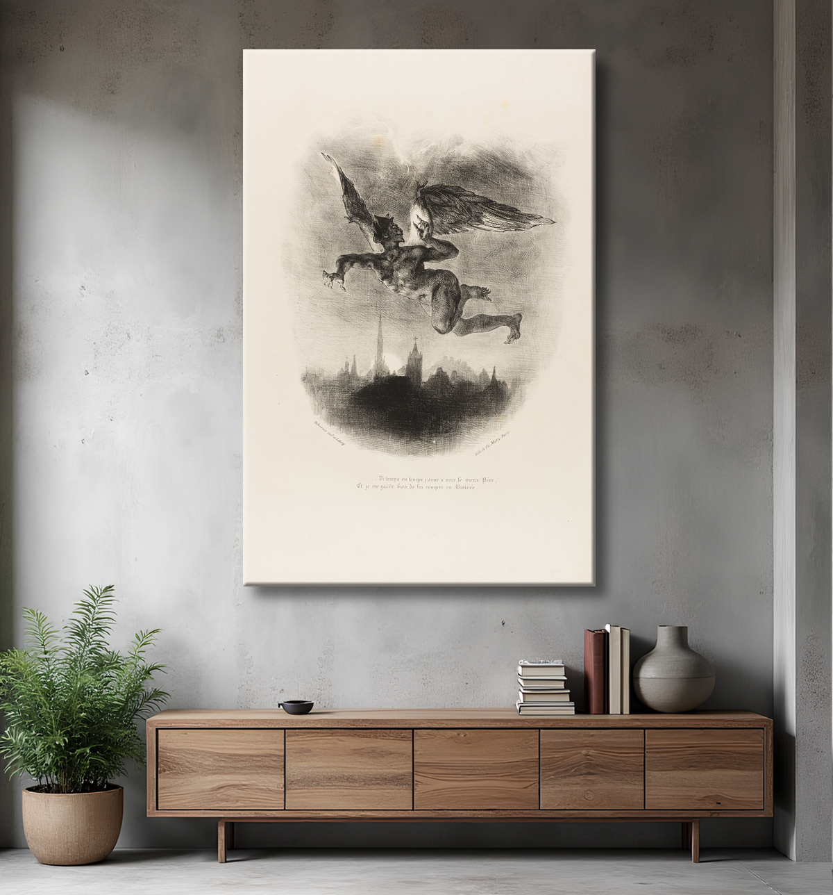 Reproduction Méphistophélès volant, de Faust de Eugène Delacroix avec decor