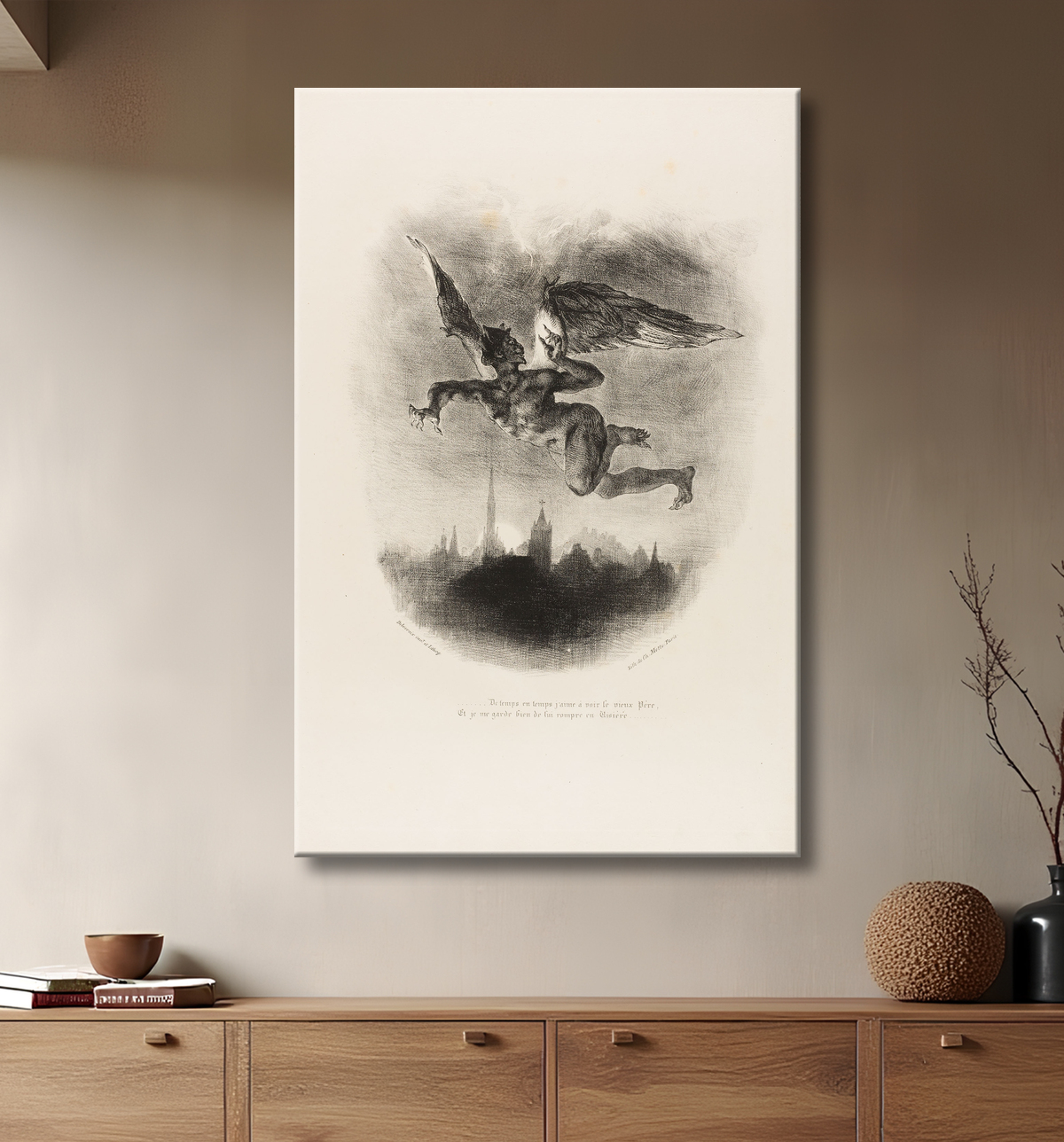 Reproduction Méphistophélès volant, de Faust de Eugène Delacroix avec decor