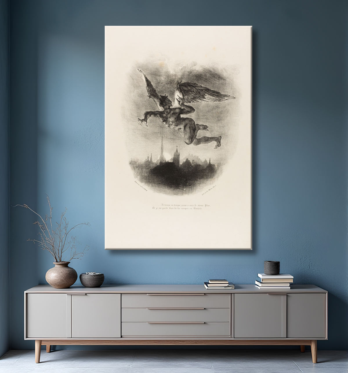 Reproduction Méphistophélès volant, de Faust de Eugène Delacroix avec decor